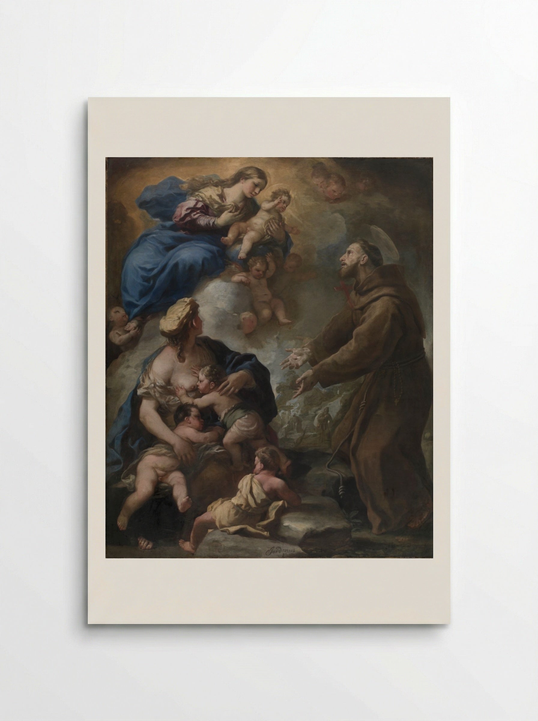 The Virgin and Child Appearing to Saint Francis of Assisi - Luca Giordano - Poster