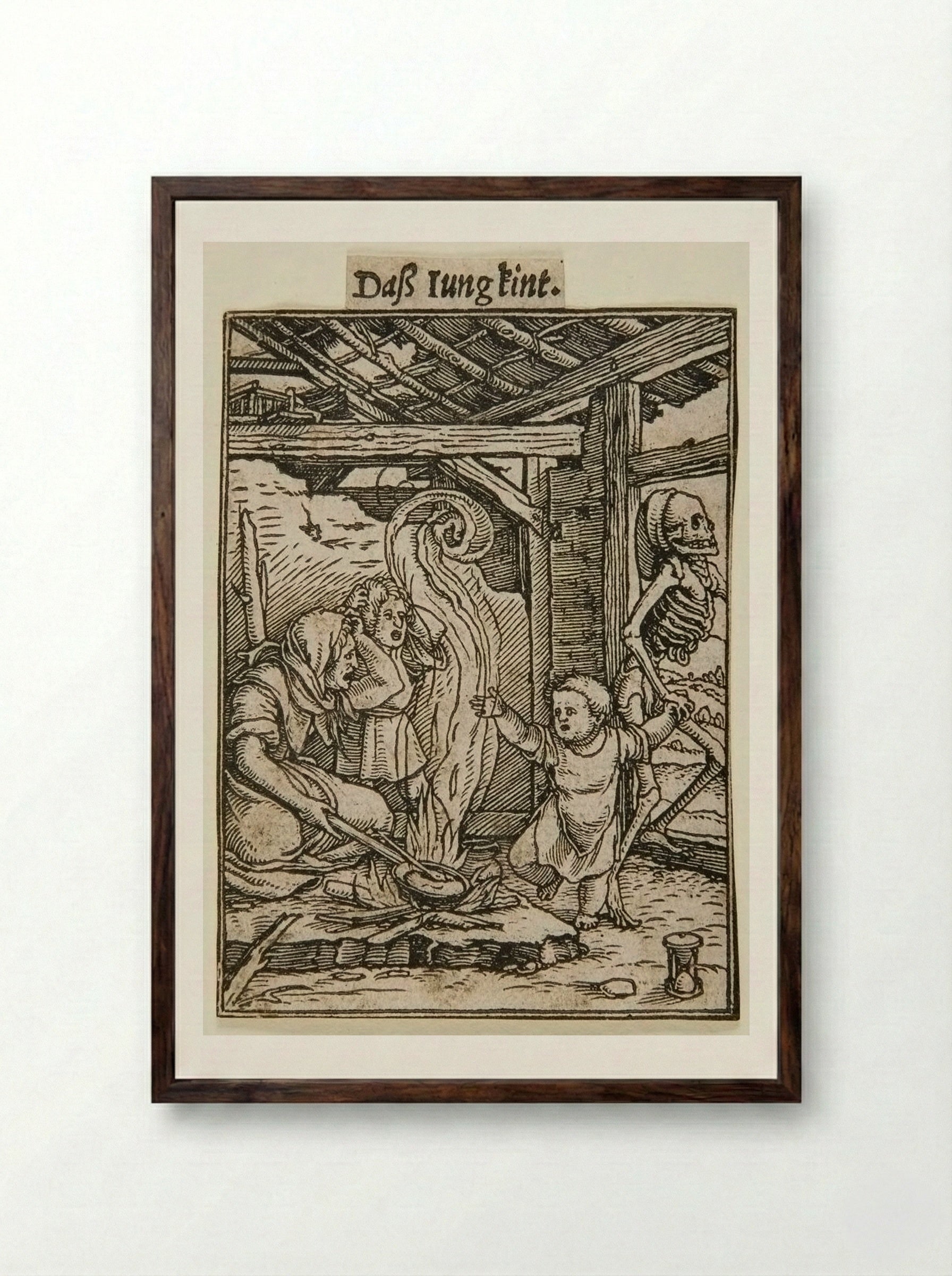 The Young Child (From The Dance of Death) - Hans Holbein the Younger - Framed Print Dark Wood