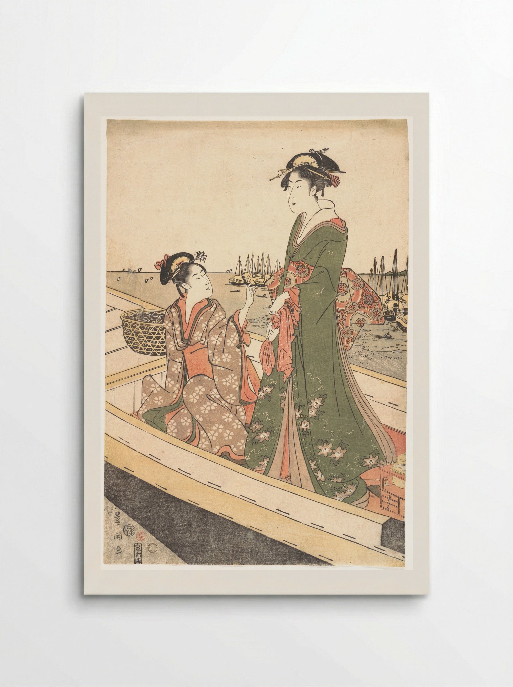 Two Women in a Boat; One Holding a Basket of Mussels - Utagawa Toyokuni I - Poster