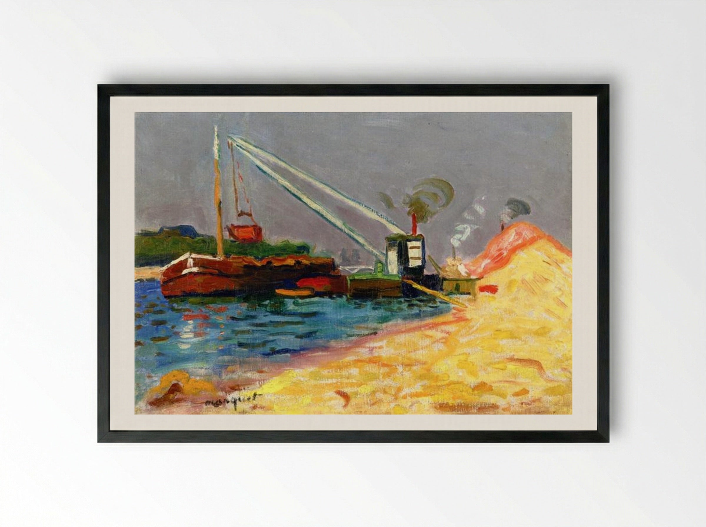 Unloading Sand - Albert Marquet - Framed Print Black