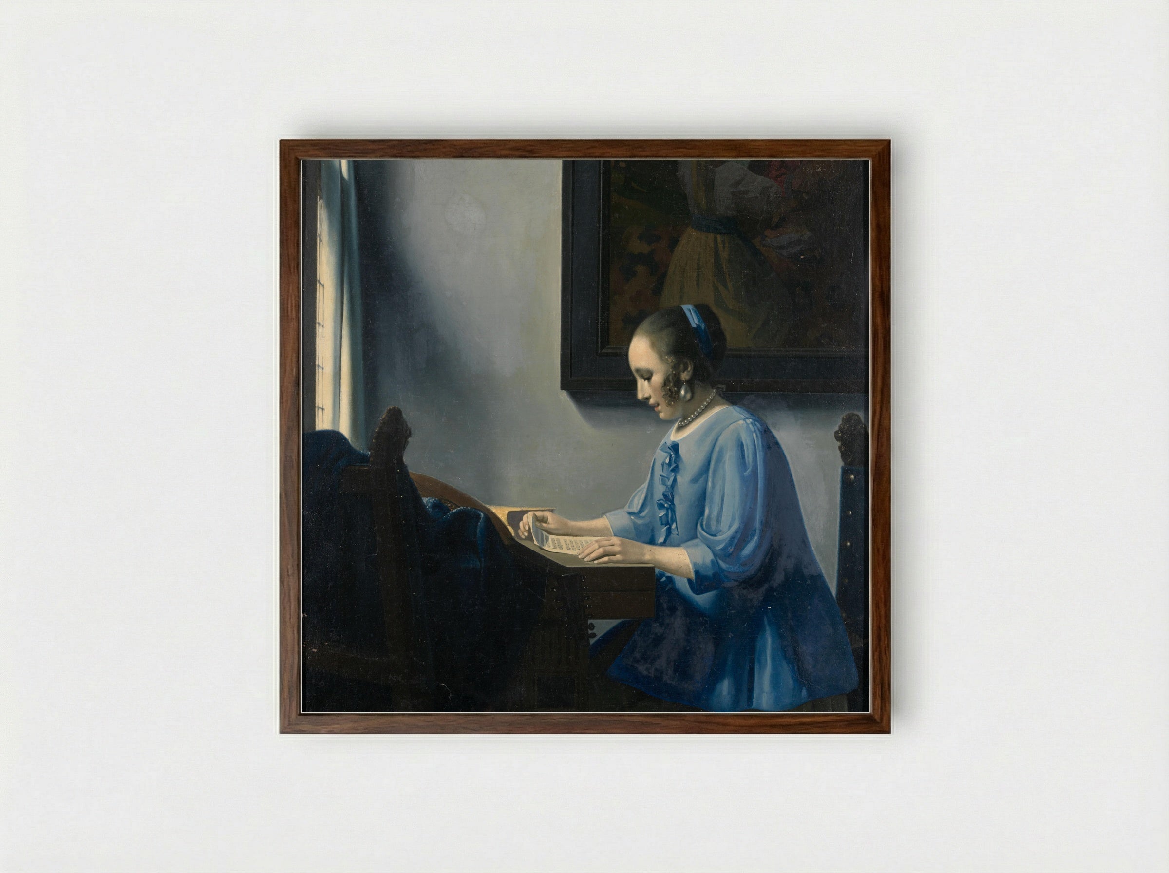 Woman Reading Sheet Music - Han van Meegeren - Framed Print Dark Wood