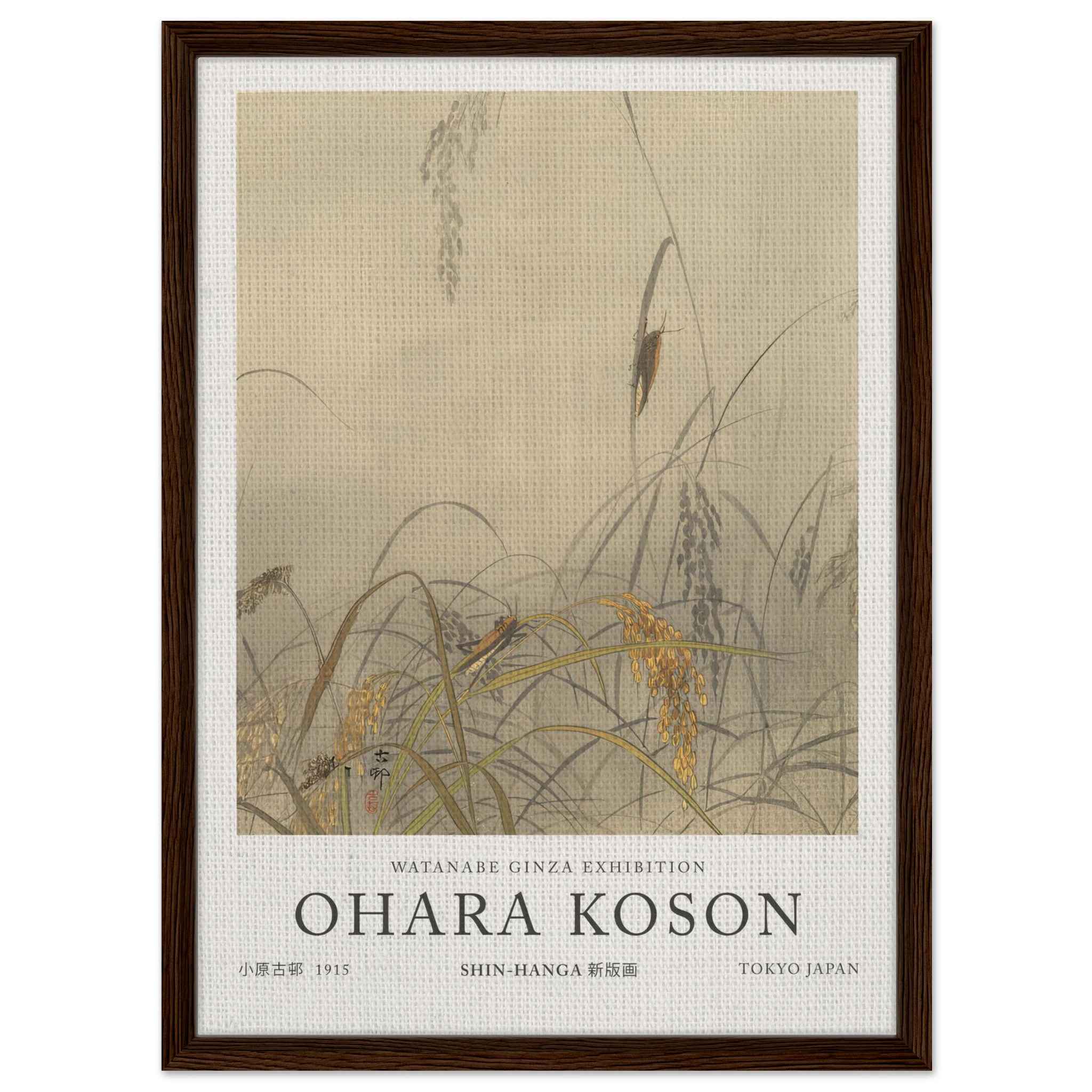 Grasshoppers On Rice Plants - Ohara Koson