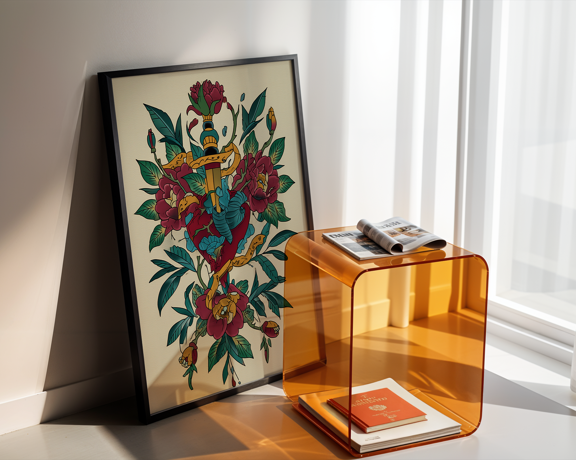dagger-through-heart-and-flowers-neo-traditional-tattoo-print mockup