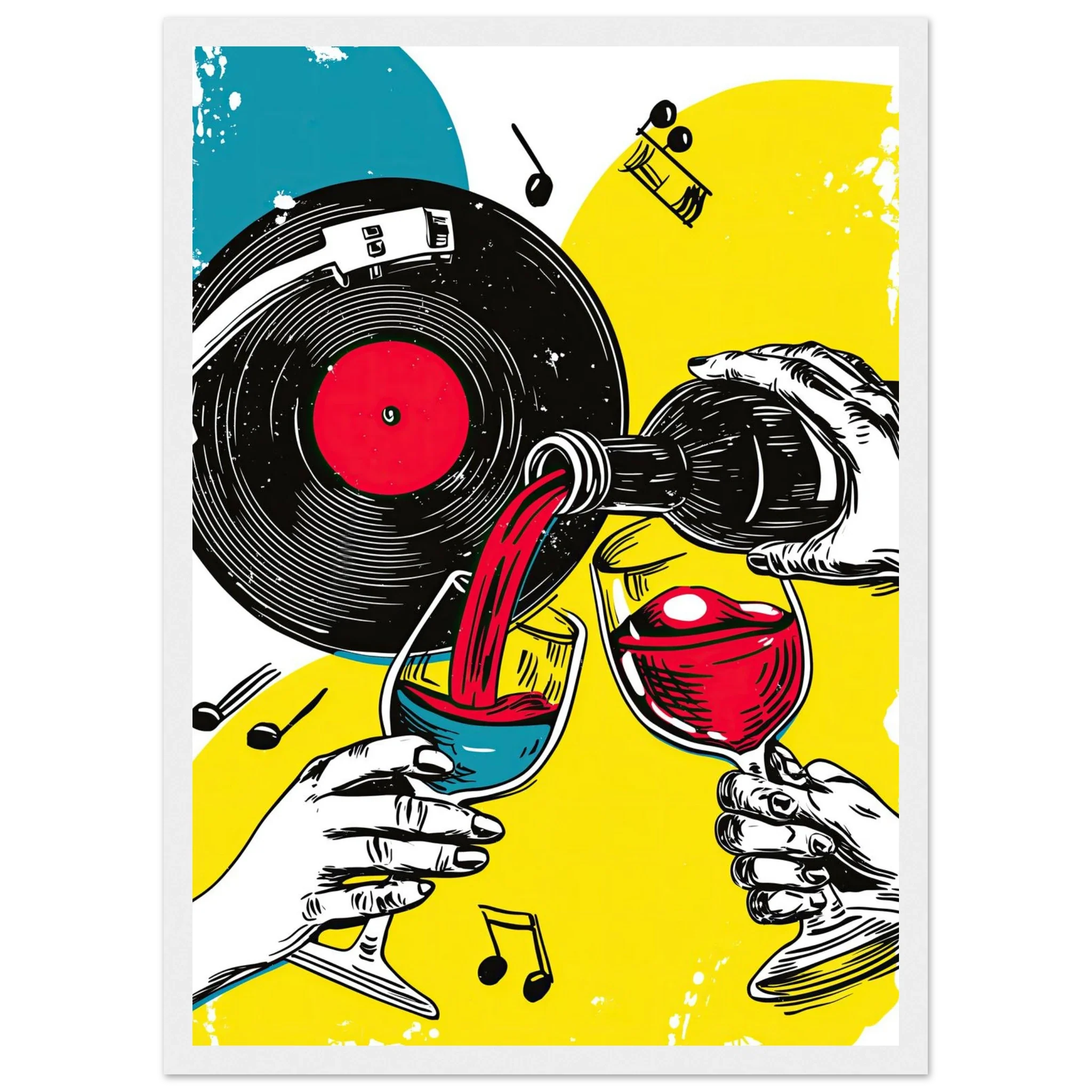 Vinyl and Vino – Bold Pop Art Wine and Music Print