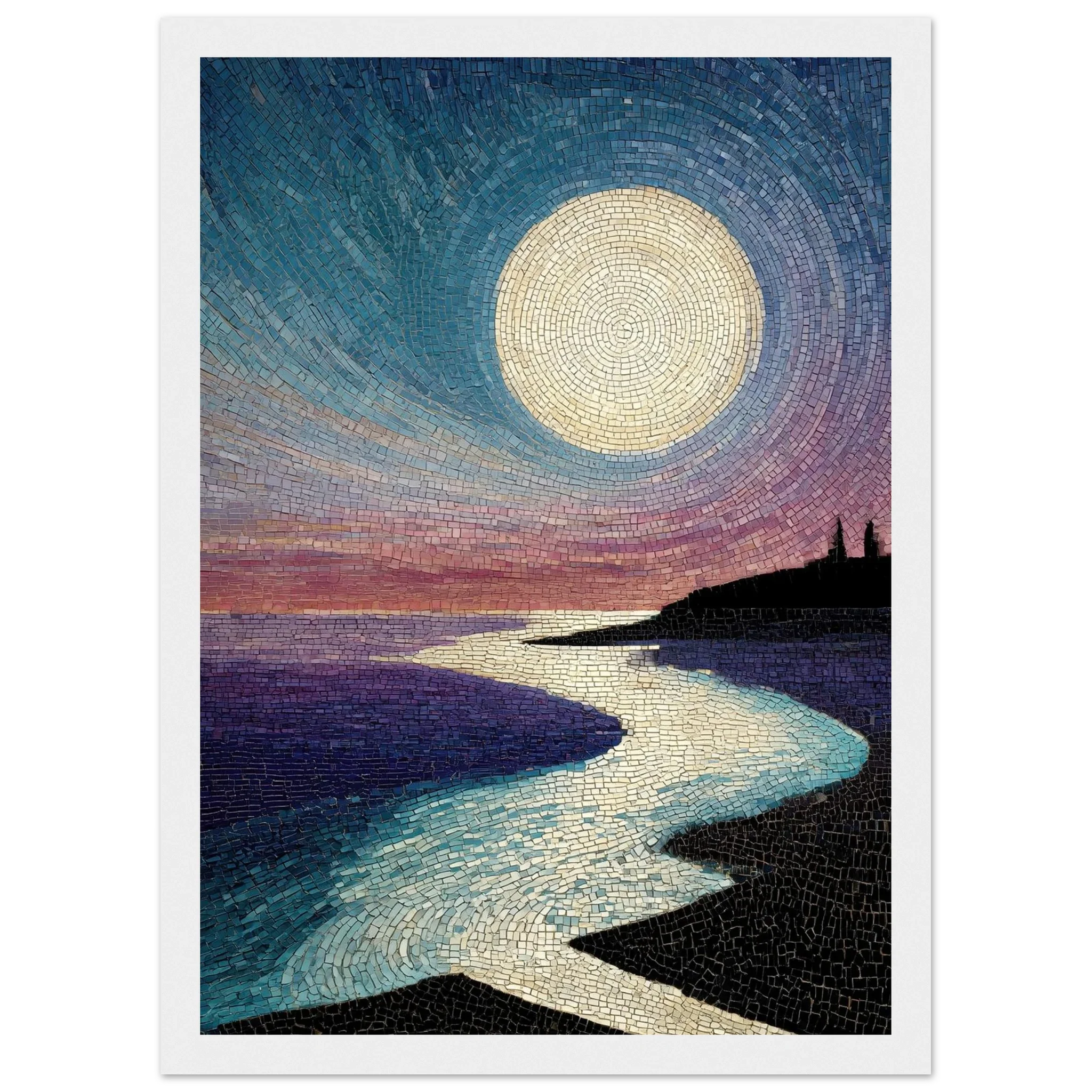 Moonlit Pavilion View - Japanese Mosaic Print