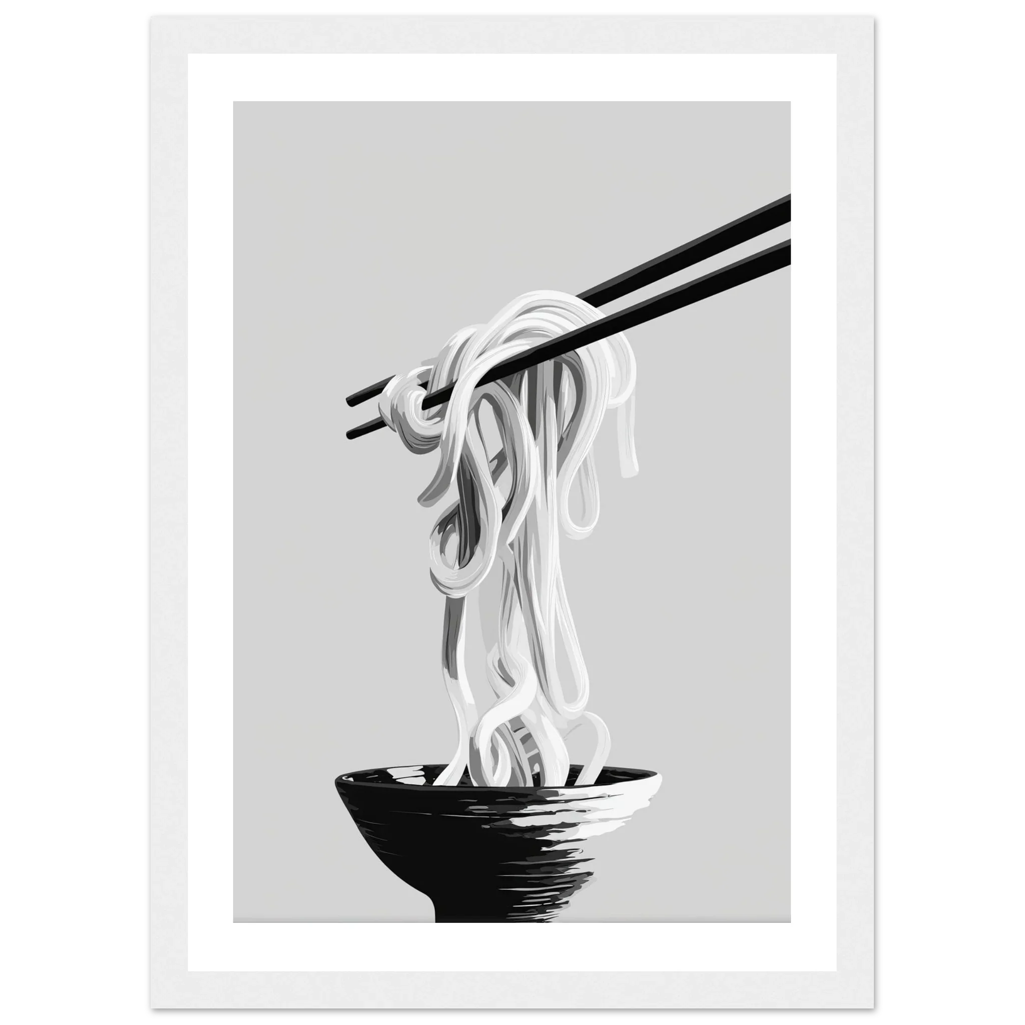 Chopsticks & Noodles – Minimalist Monochrome Food Print