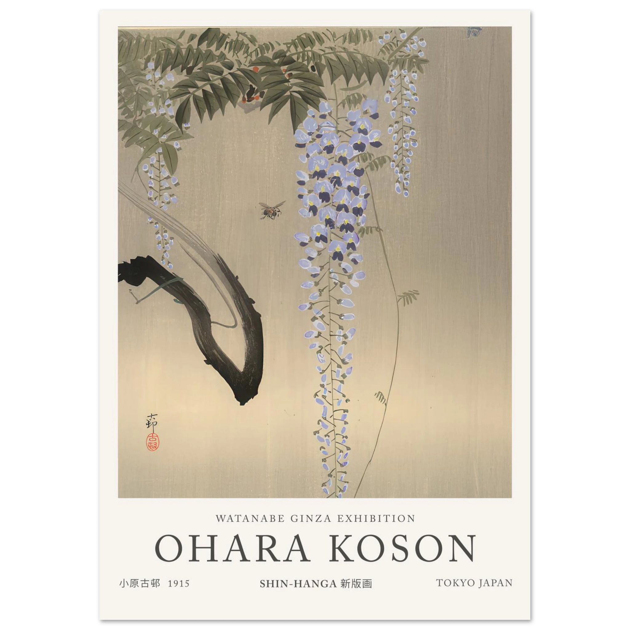 Wisteria And Bee - Ohara Koson