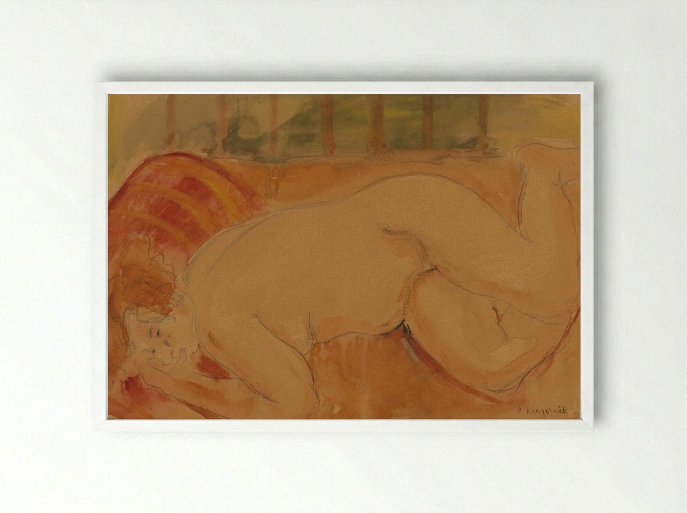 Reclining Nude - Cyprián Majerník - Framed Print White