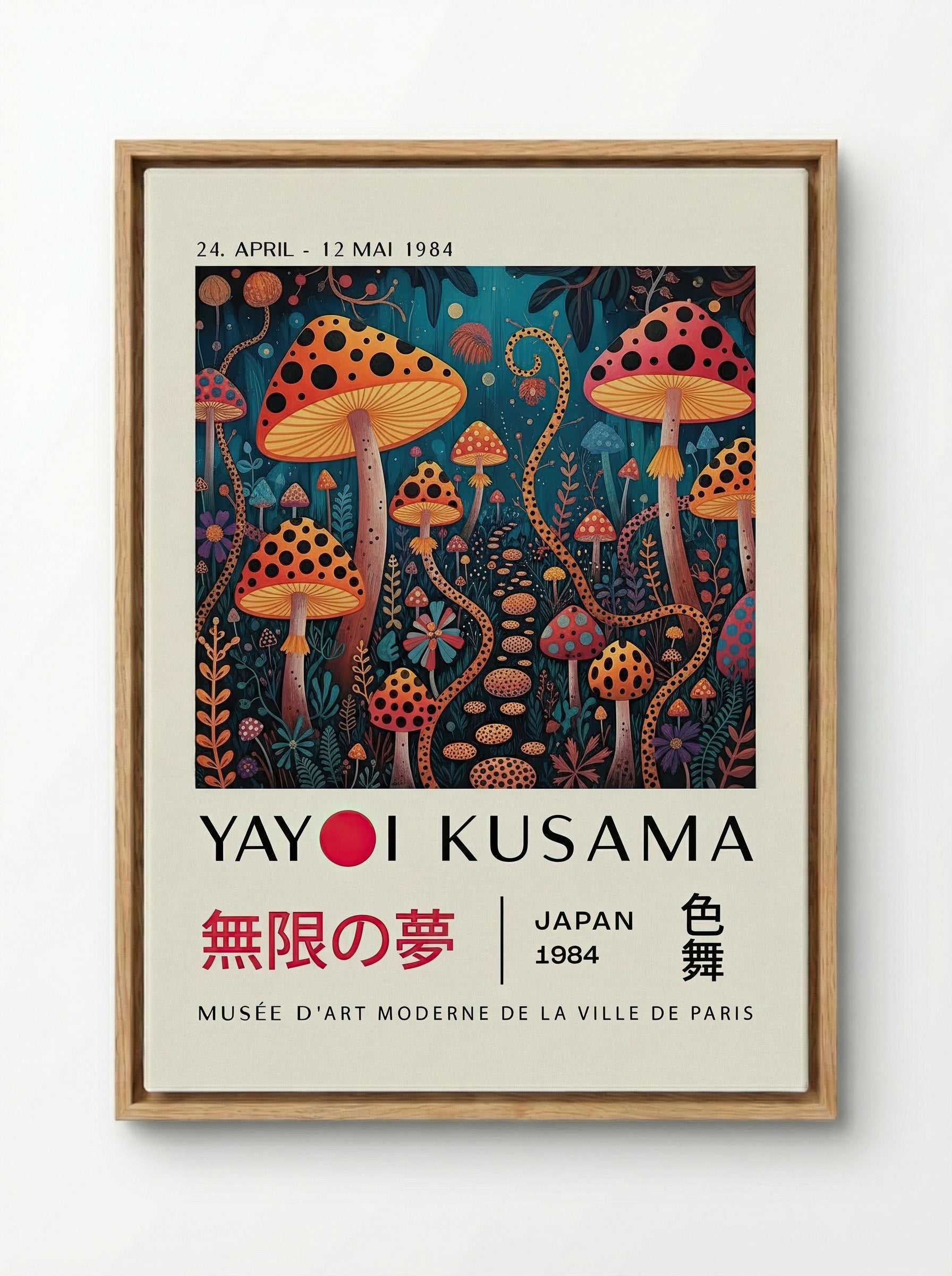 Mushroom Dreamscape - Yayoi Kusama - Framed Canvas Wood