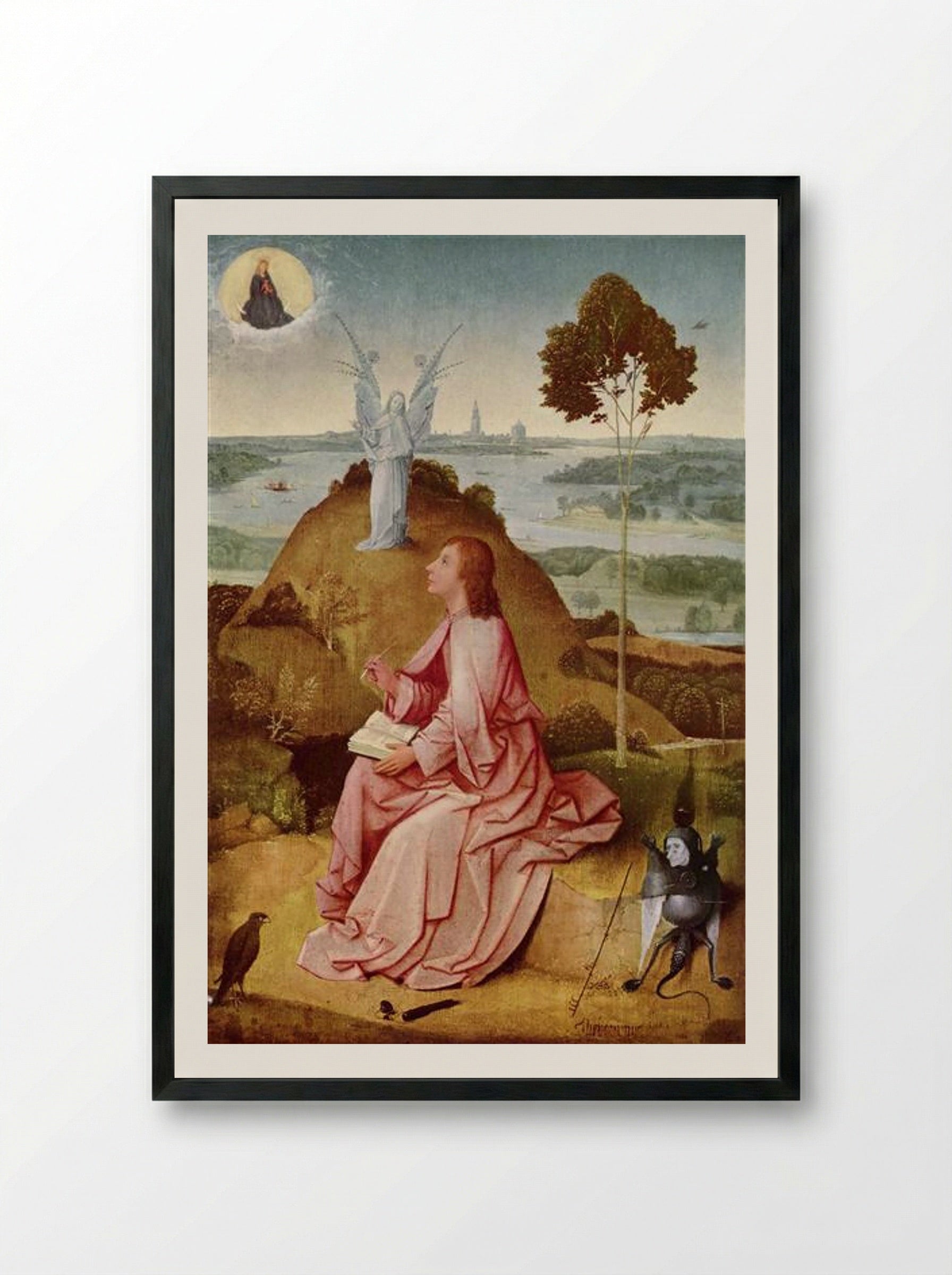 Saint John the Evangelist on Patmos - Hieronymus Bosch - Framed Print Black