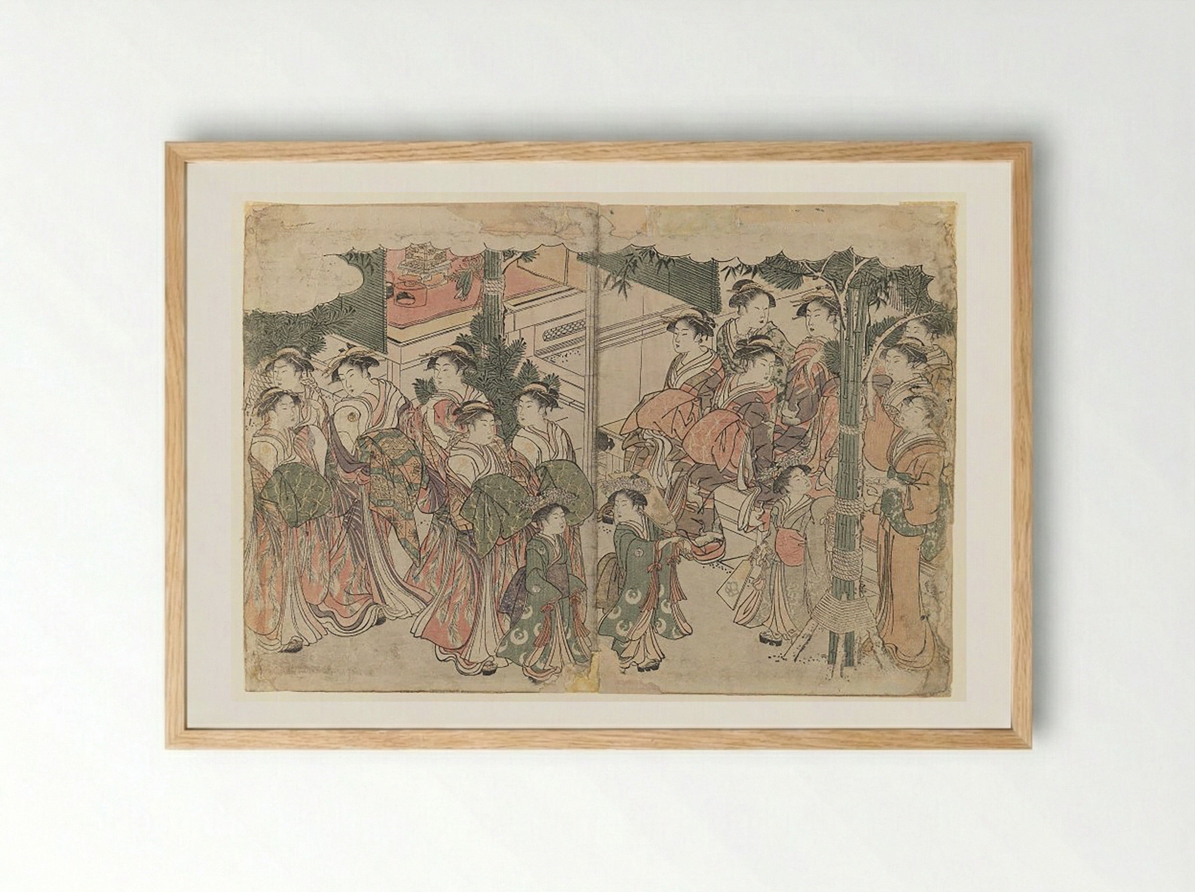 Courtesan's Entourage at New Year's Festival - Fine Art Print - Framed Print Wood
