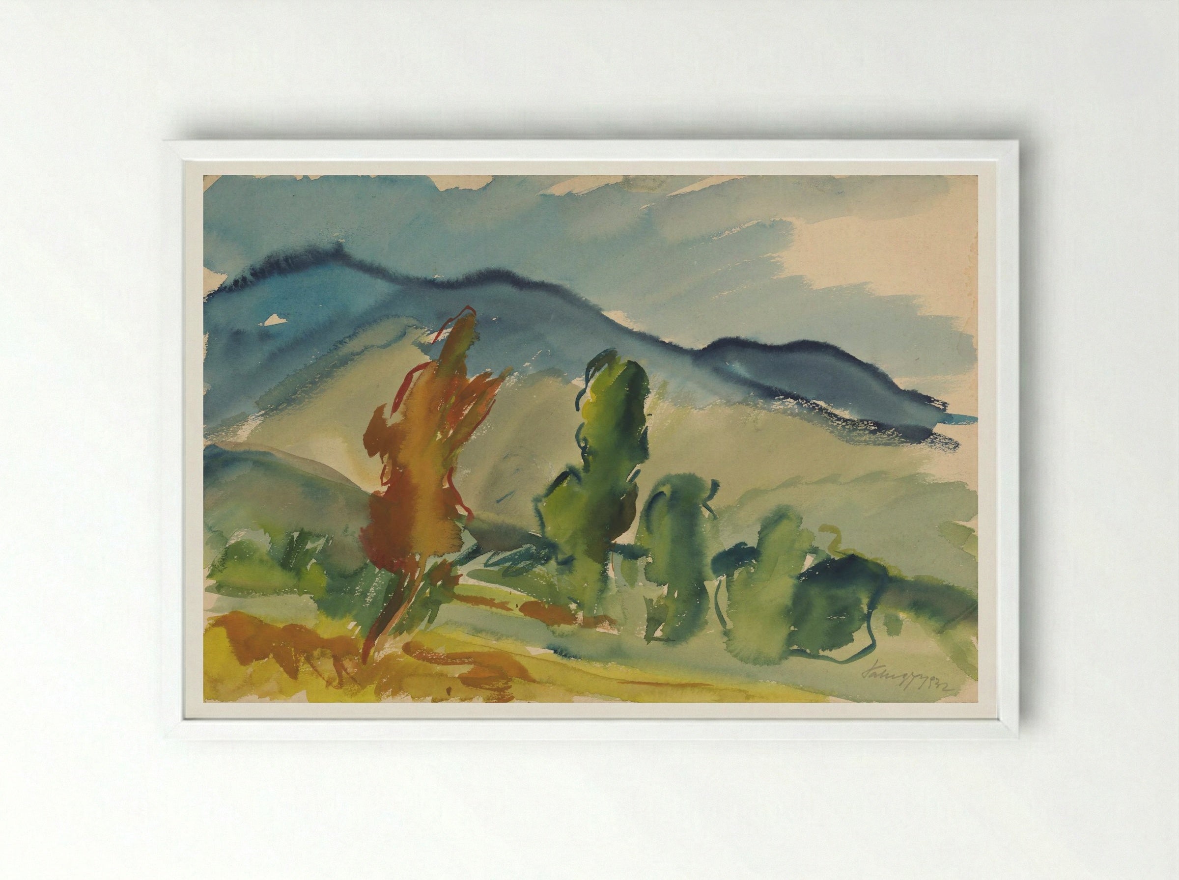 Landscape Below the Mountains - Zolo Palugyay - Framed Print White