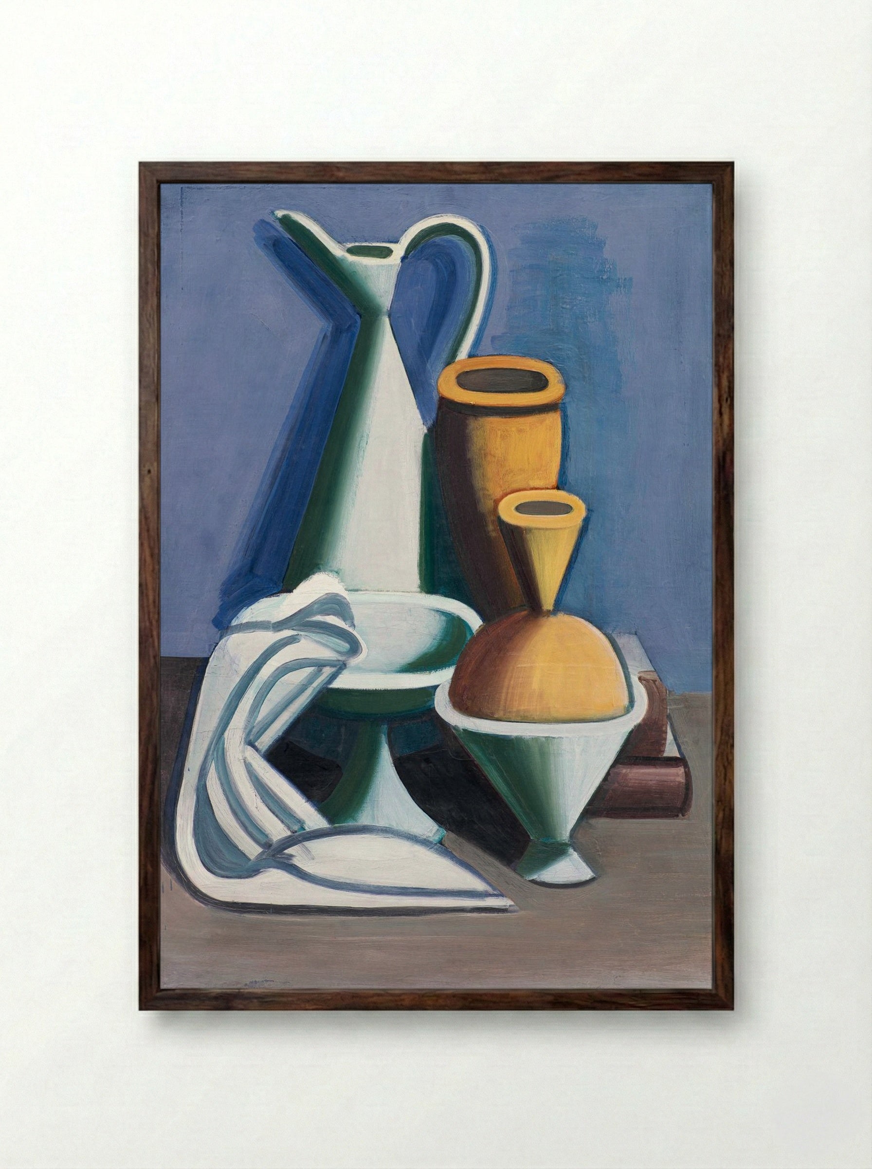 Arrangement with Watering Can, Towel and Jars - Vilhelm Lundstrøm - Framed Print Dark Wood