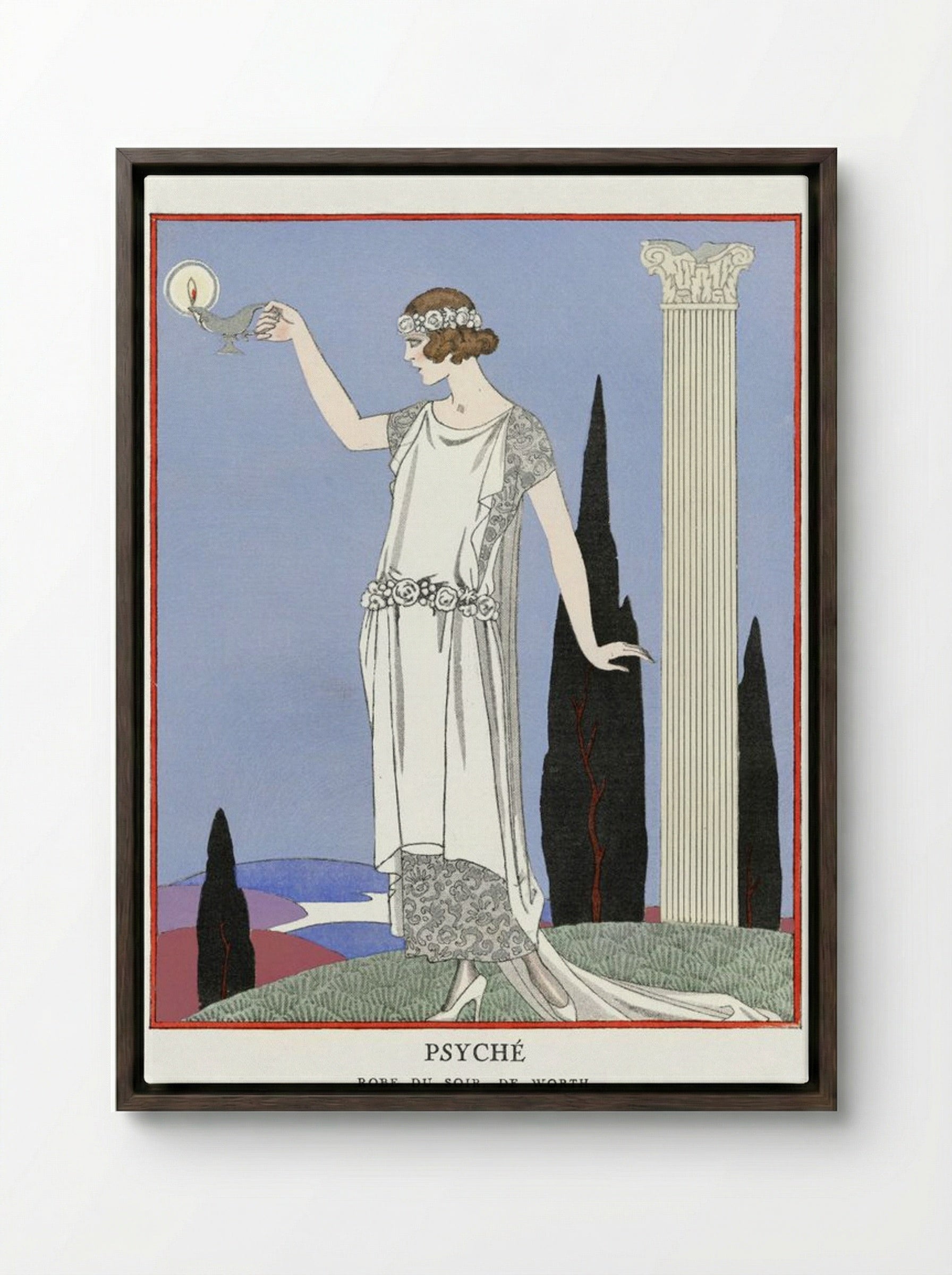 Psyché, Robe du Soir, de Worth - George Barbier - Framed Canvas Dark Wood