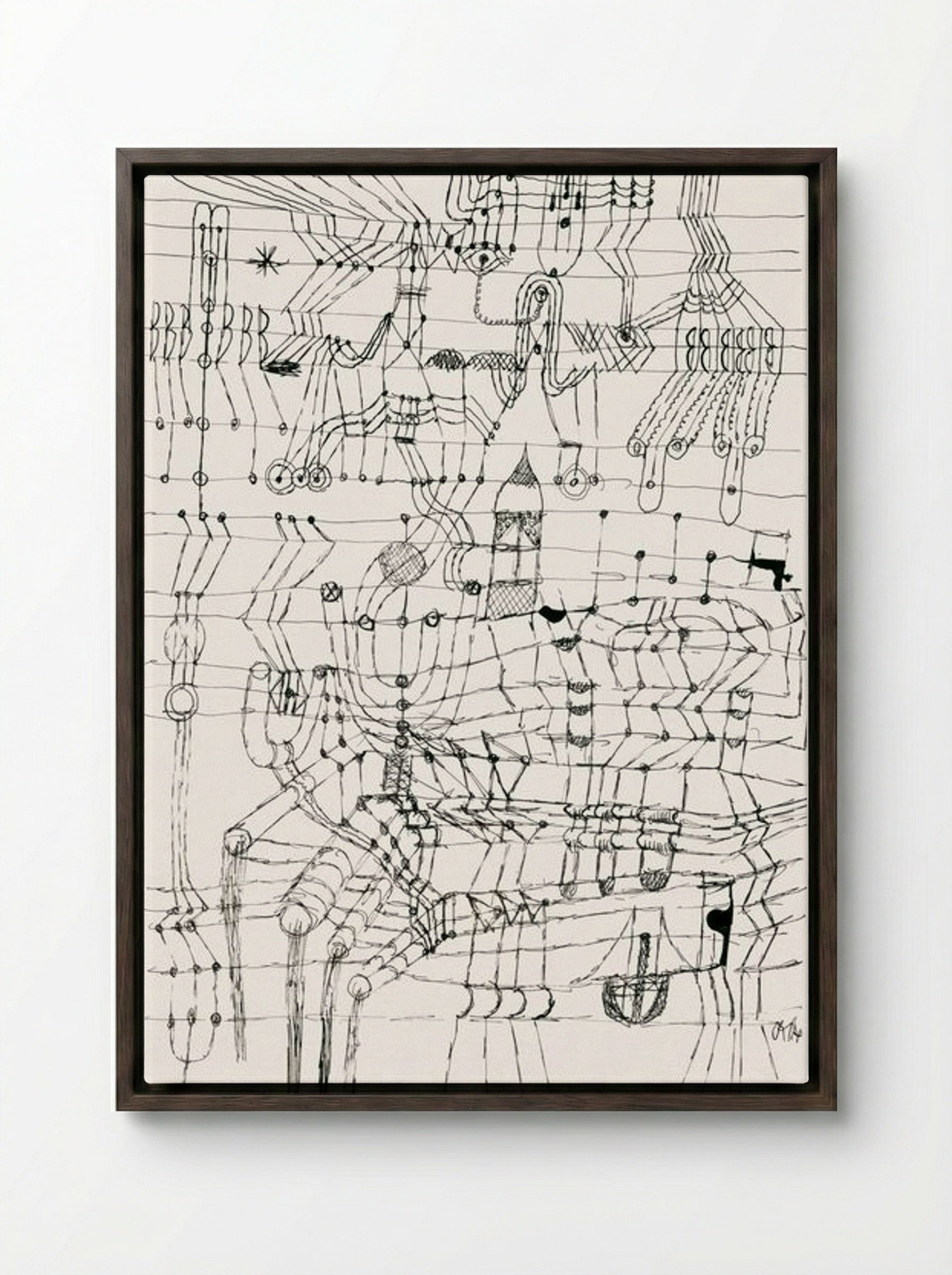 Drawing Knotted in the Manner of a Net - Paul Klee - Framed Canvas Dark Wood