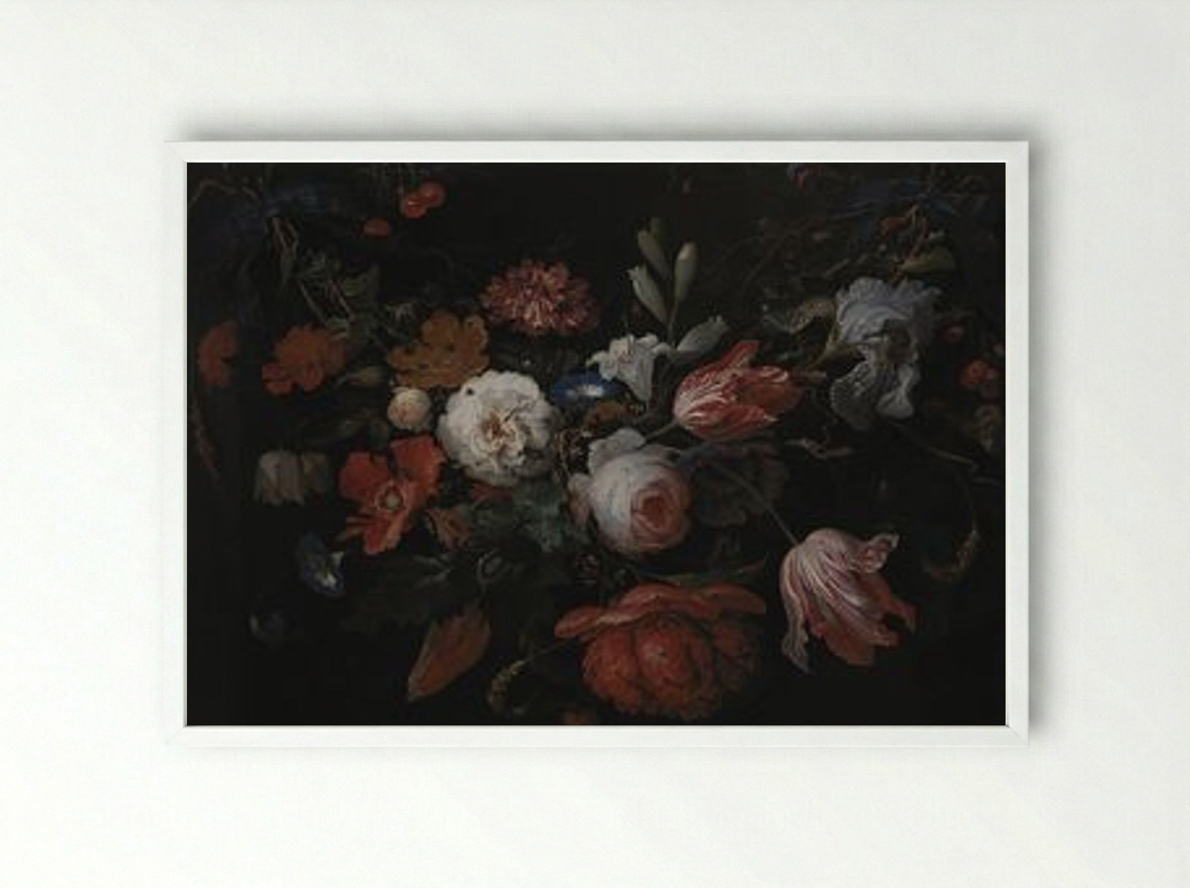 A Garland of Flowers - Abraham Mignon - Framed Print White
