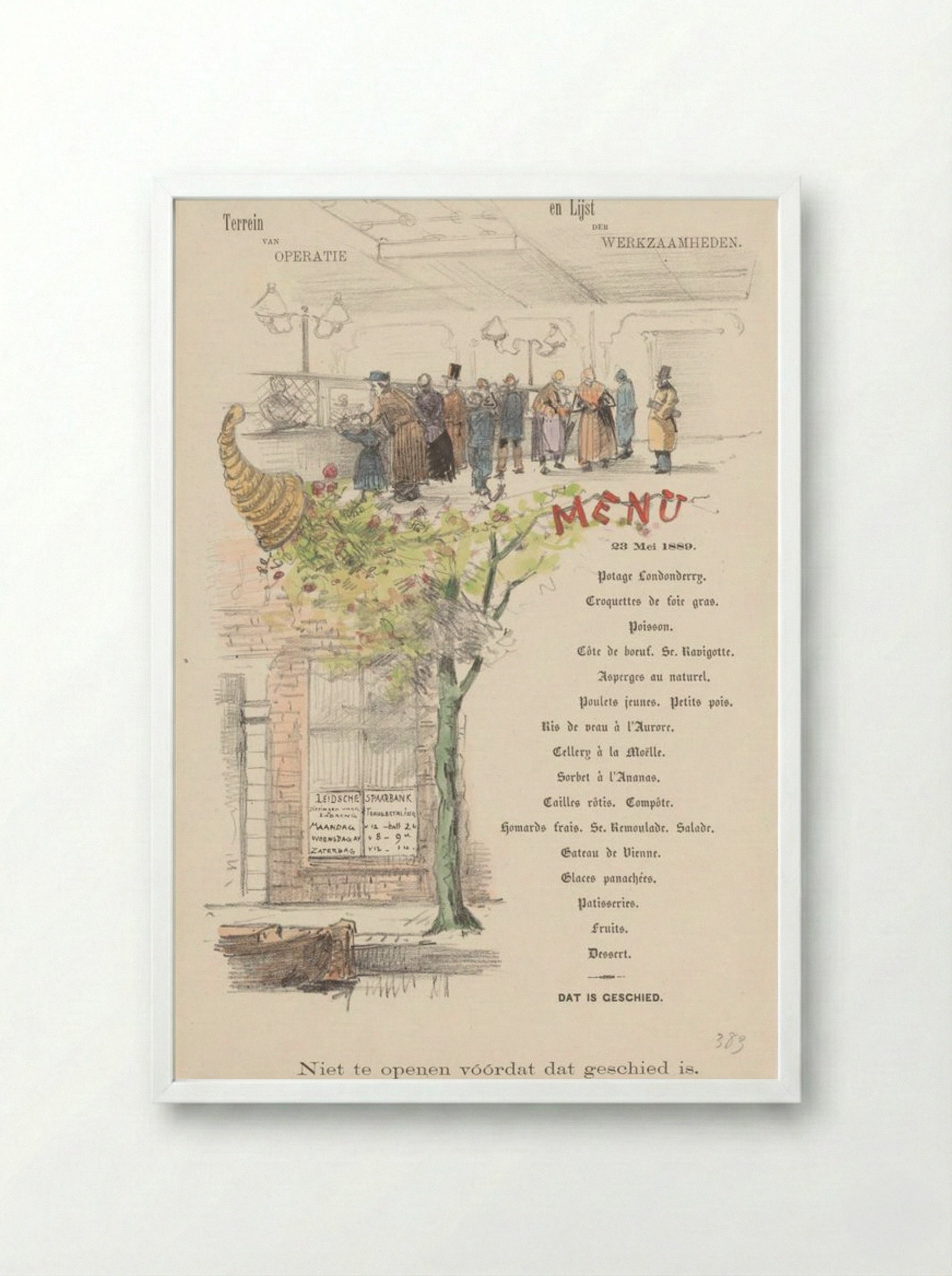 Menu for the Leidsche Spaarbank - Theo van Hoytema - Framed Print White