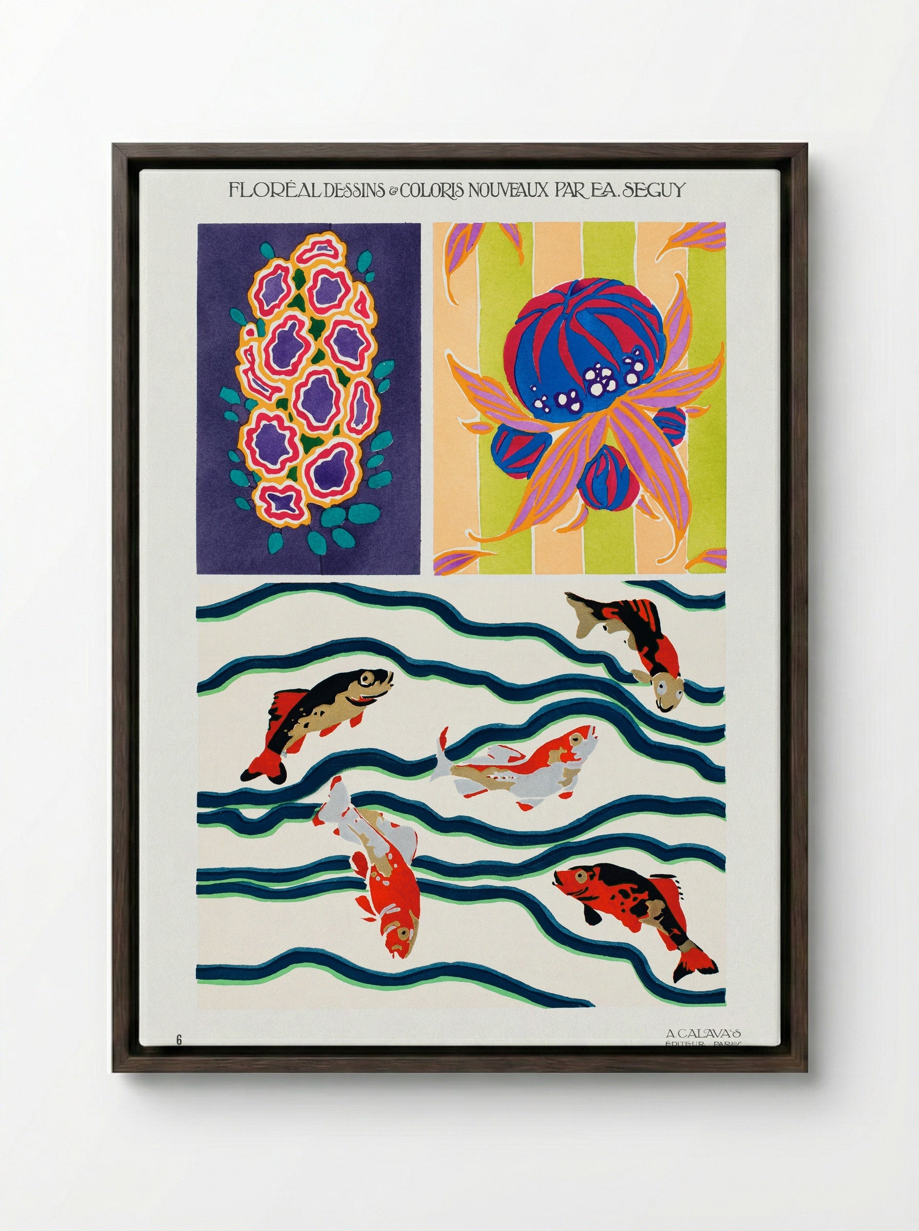 Floréal Dessins et Coloris Nouveaux - Émile-Allain Séguy - Framed Canvas Dark Wood