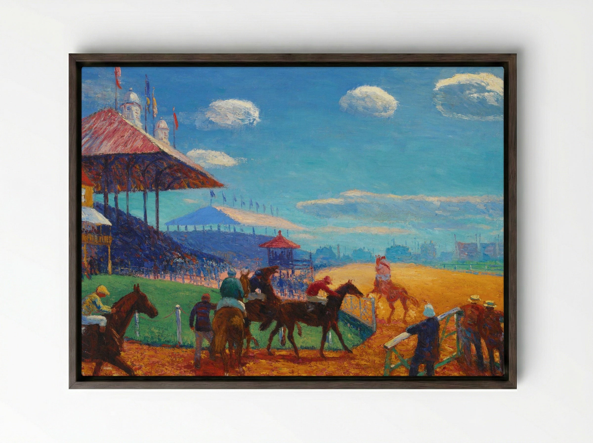 Race Track - William James Glackens - Framed Canvas Dark Wood