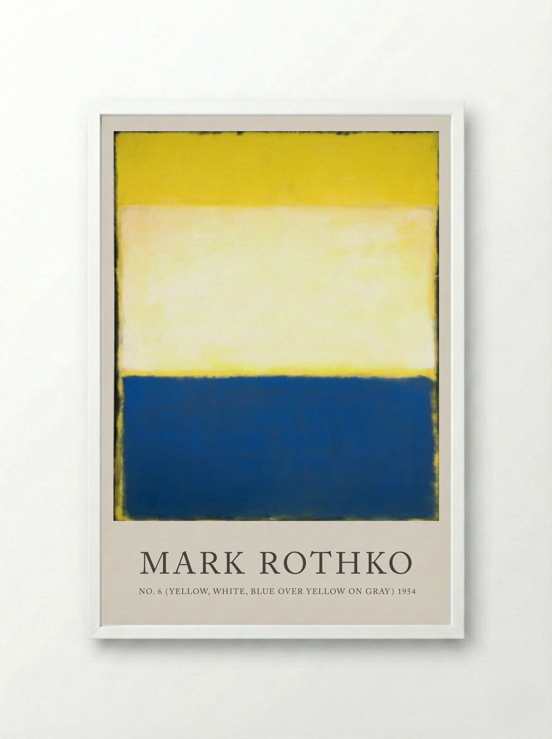 No. 6 (Yellow, White, Blue over Yellow on Gray) - Mark Rothko - Framed Print White