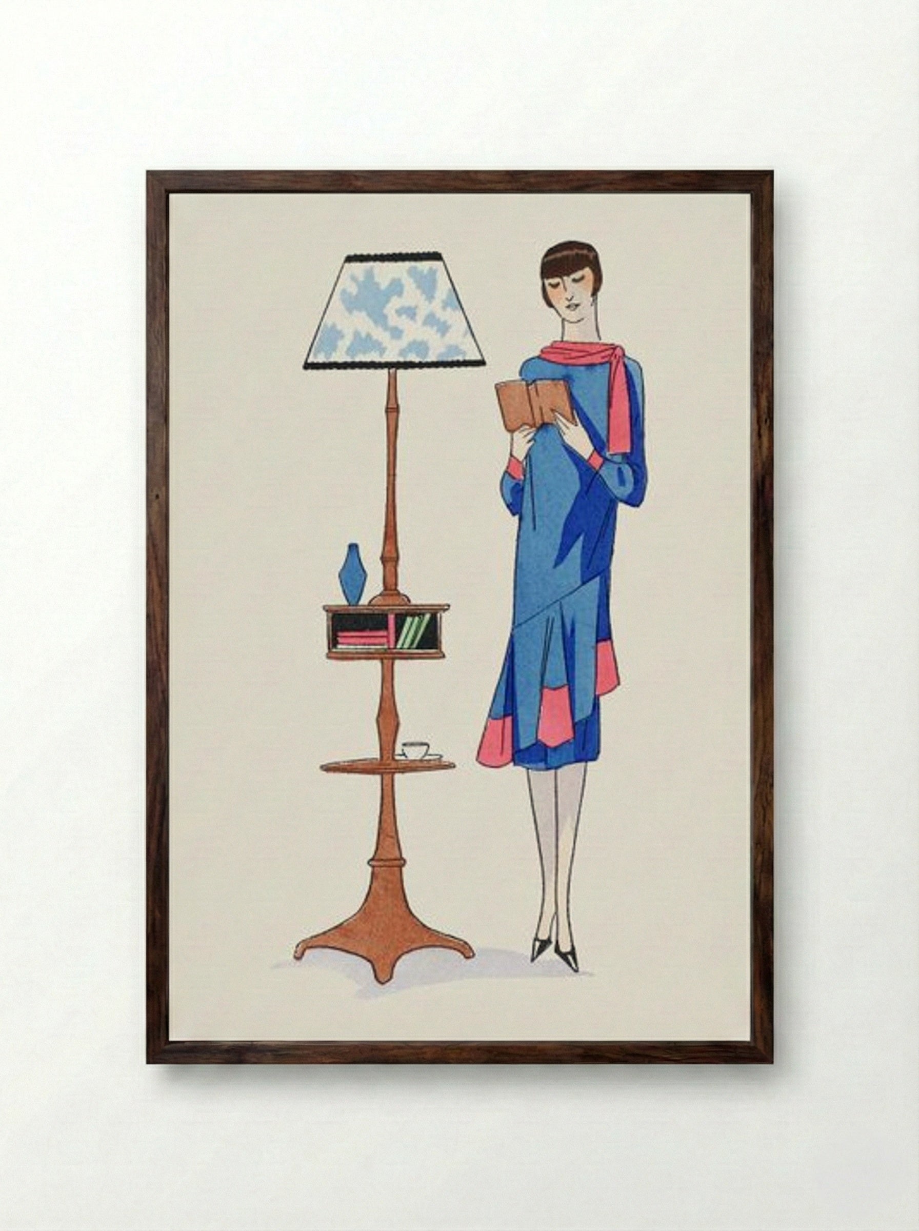 Afternoon Dress Topped with Pink Crepe - Gustav Beer - Framed Print Dark Wood