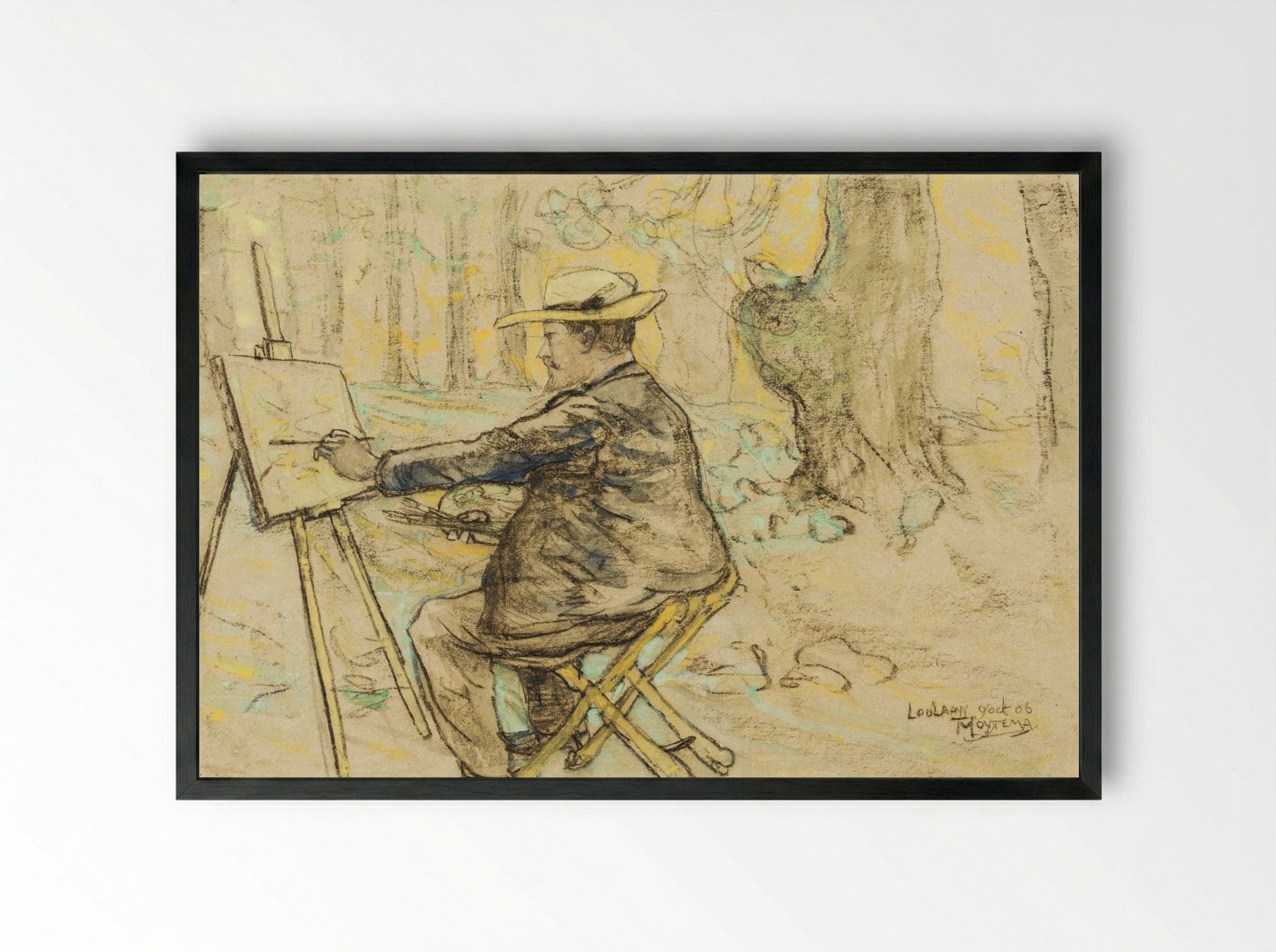 Portret van Henricus, schilderend in de Loolaan te Den Haag - Theodorus van Hoytema - Framed Print Black