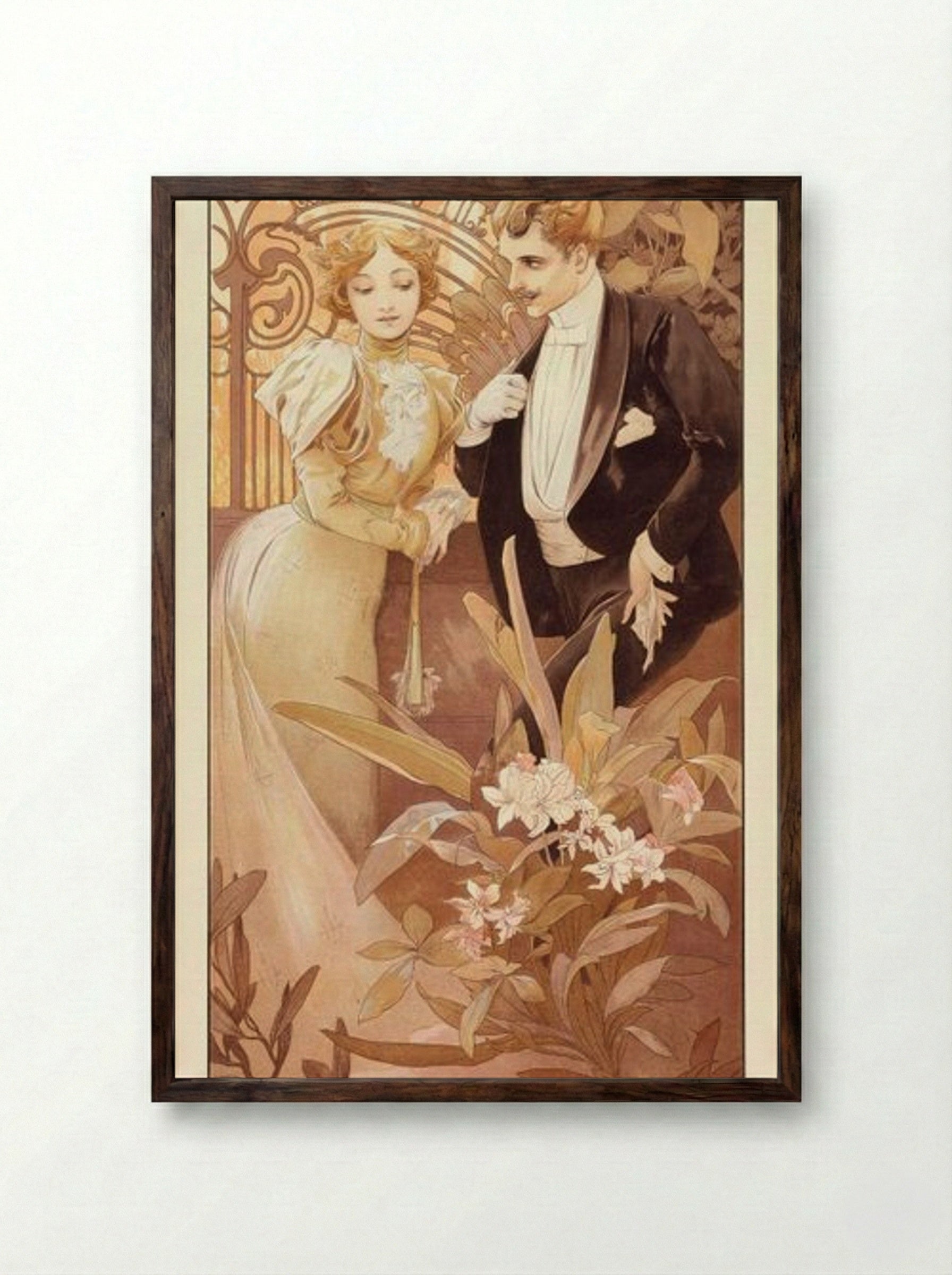 Flirt - Alphonse Mucha - Framed Print Dark Wood