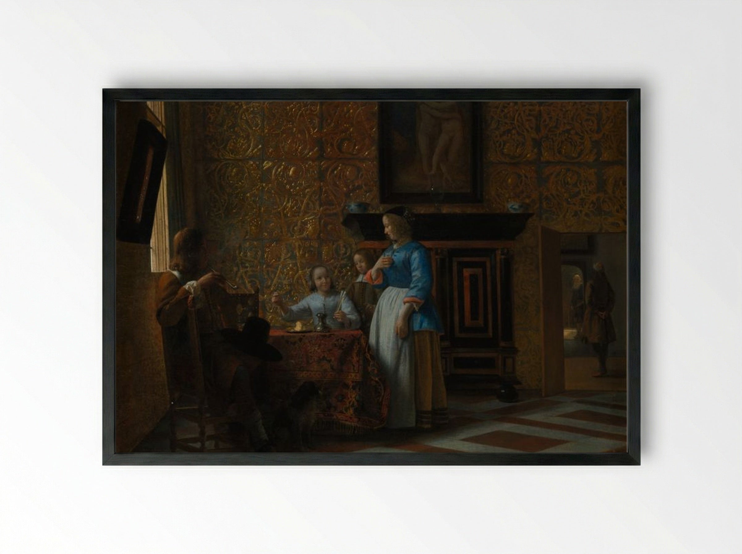 Leisure Time in an Elegant Setting - Pieter de Hooch - Framed Print Black