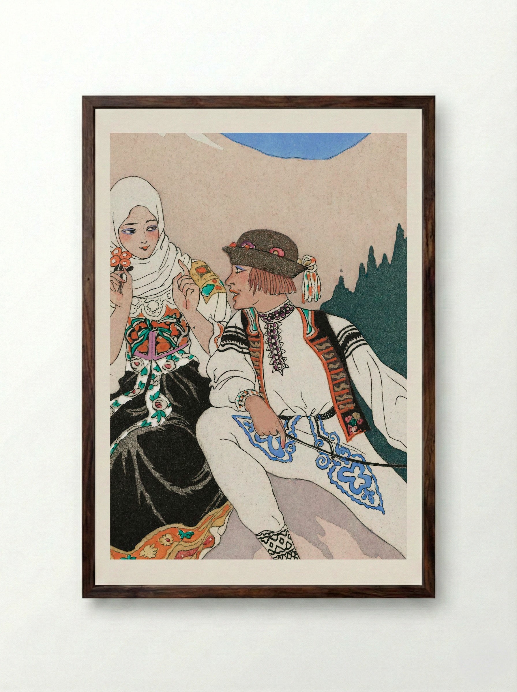 Le Langage des Fleurs - George Barbier - Framed Print Dark Wood