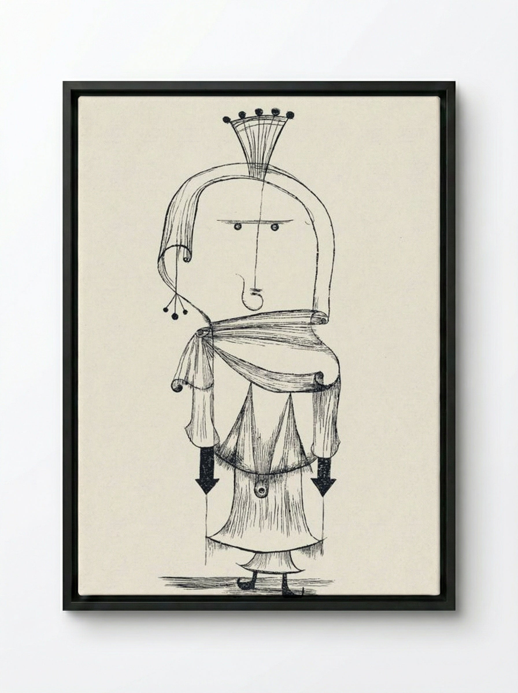 Die Hexe mit dem Kamm (Witch with a Comb) - Paul Klee - Framed Canvas Black