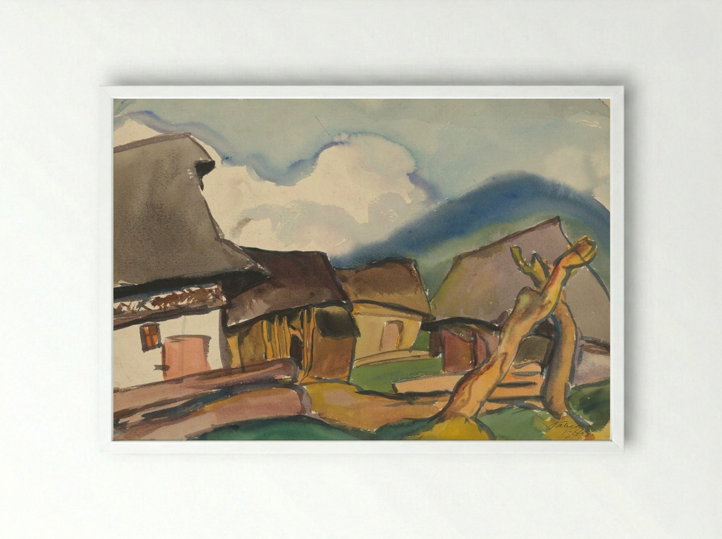 Village Scene - Zolo Palugyay - Framed Print White