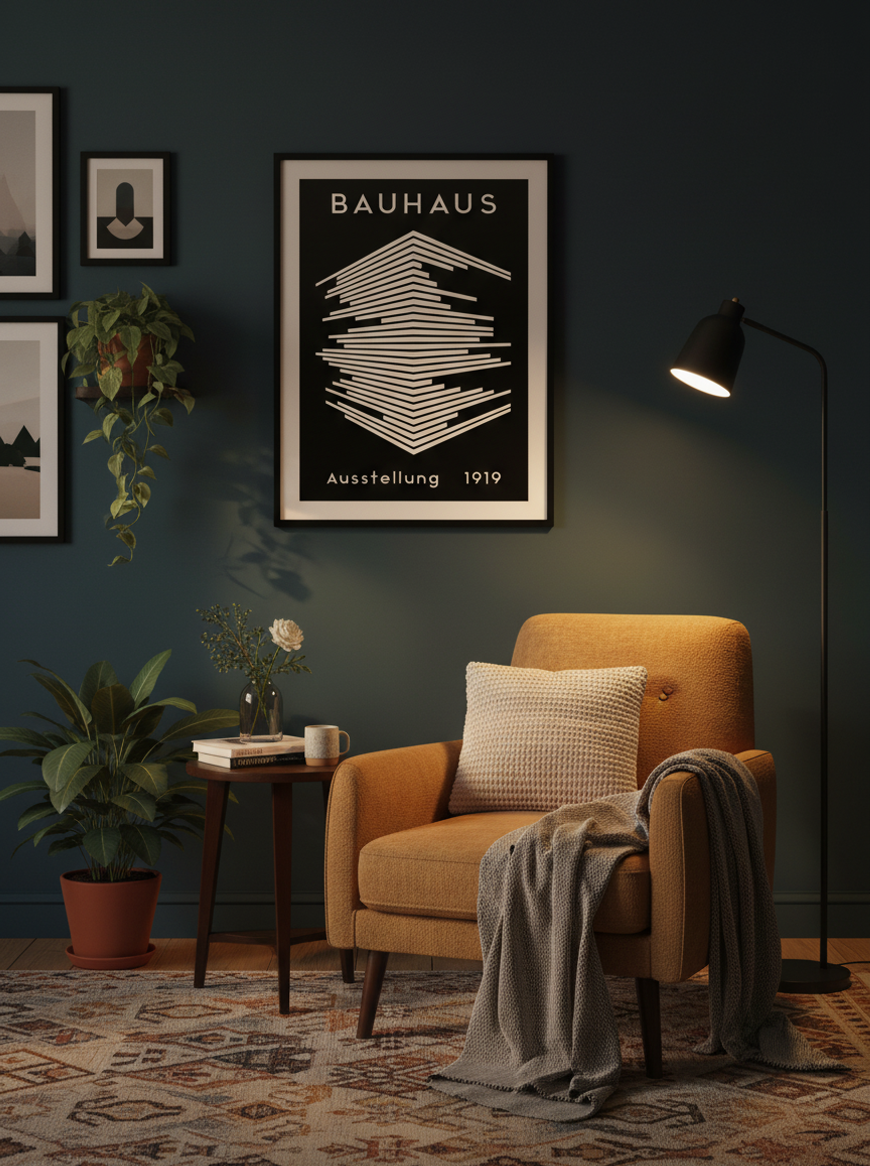 Bauhaus Architectural Lines on Black - Lifestyle