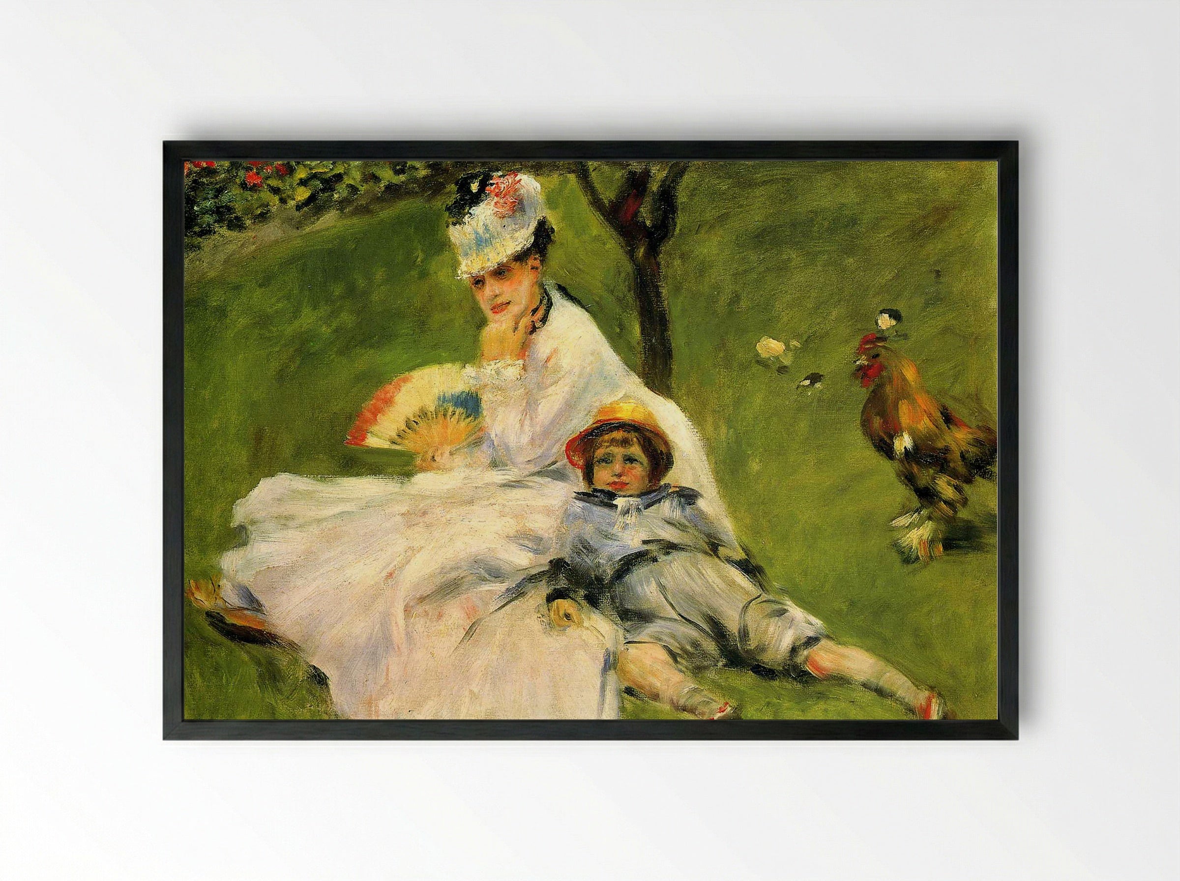 Camille Monet and Her Son Jean in the Garden at Argenteuil - Claude Monet - Framed Print Black
