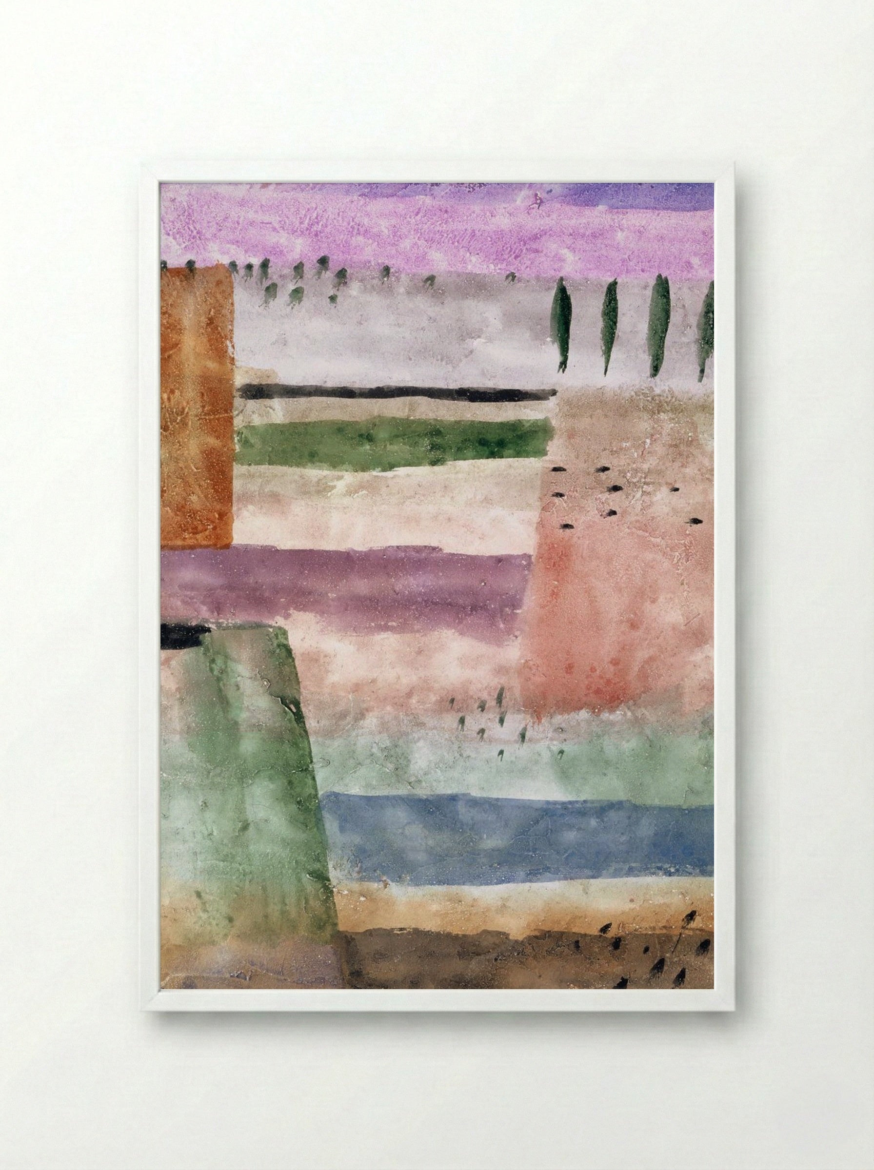 Landscape with Poplars - Paul Klee - Framed Print White