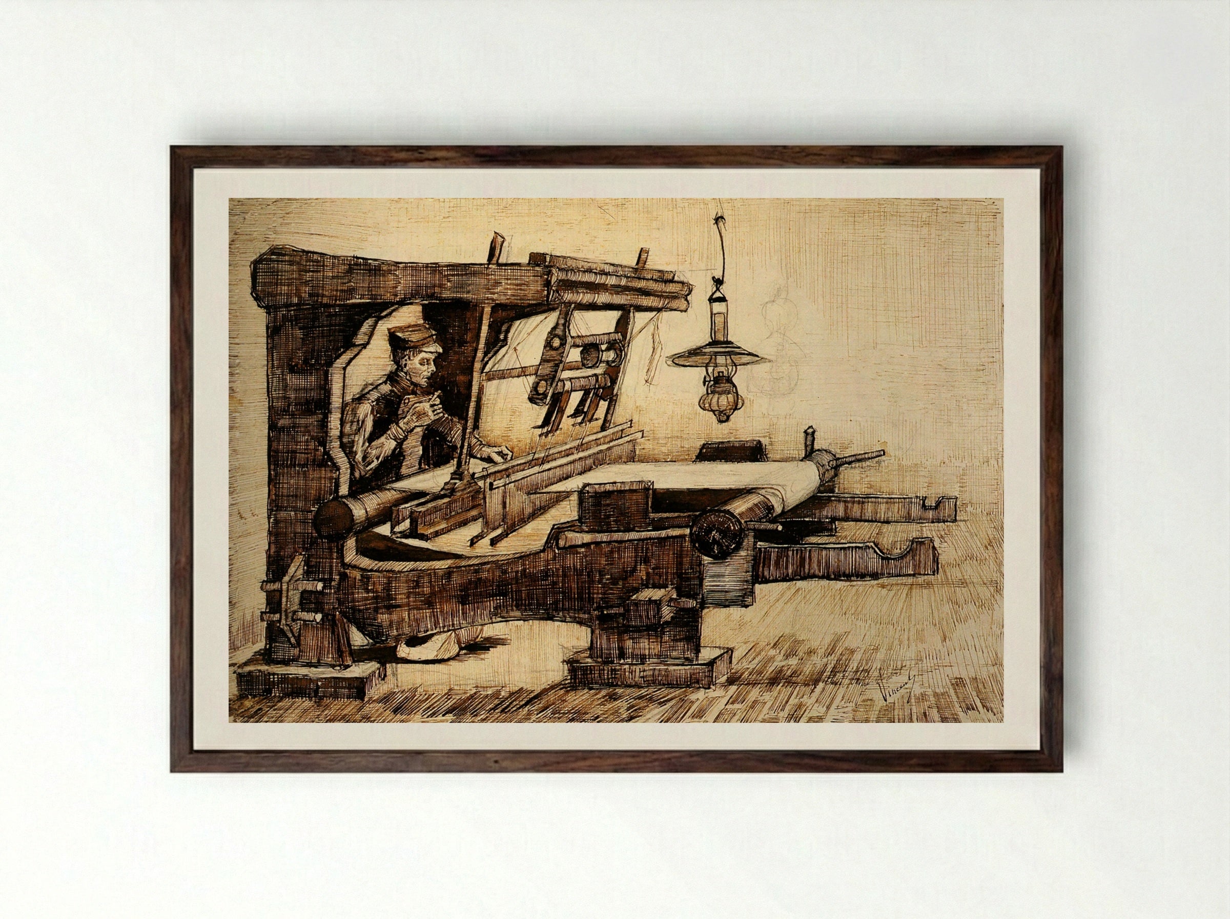 The Weaver's Shuttle - Vincent van Gogh - Framed Print Dark Wood
