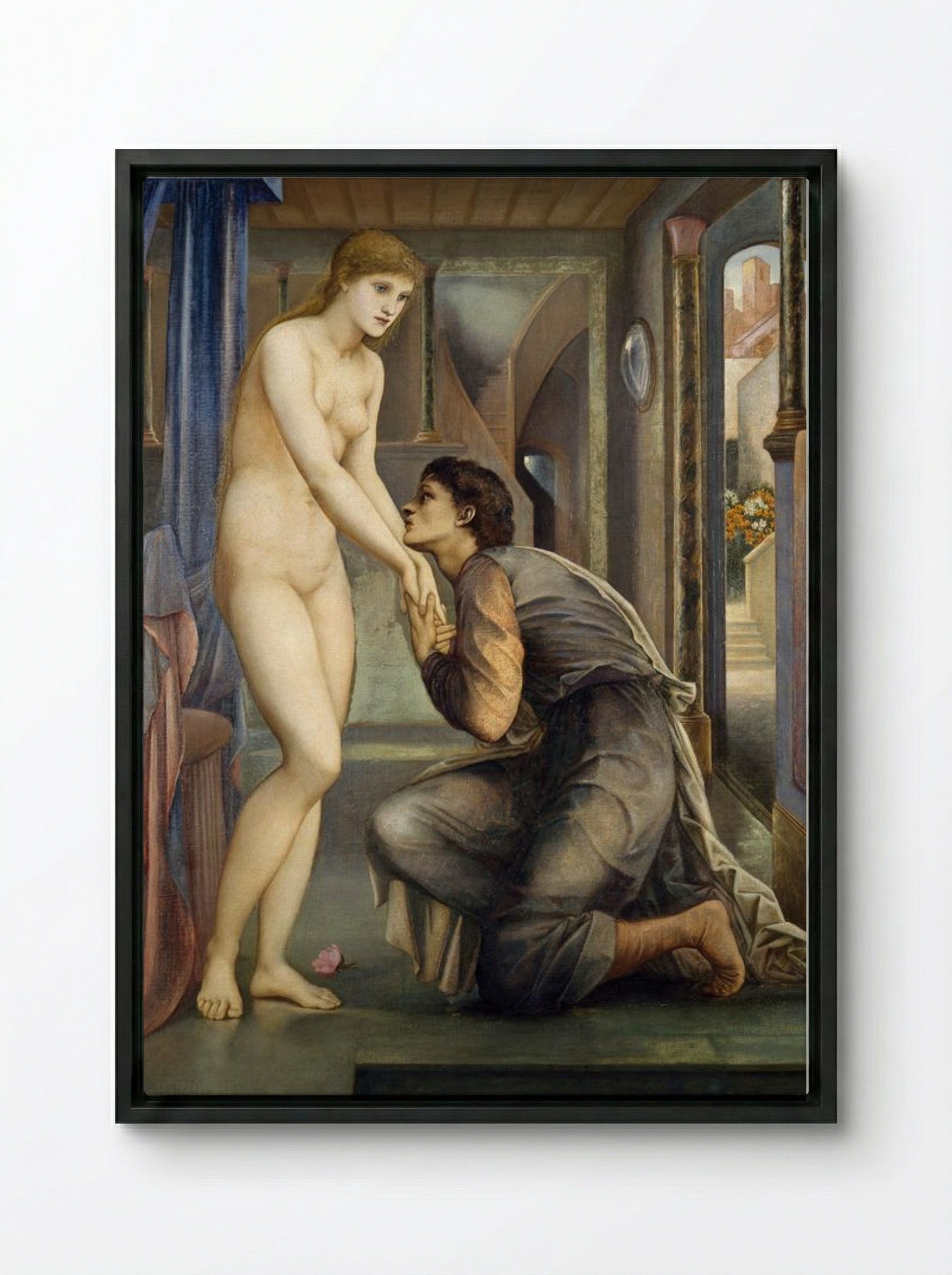 Pygmalion and the Image - The Soul Attains - Edward Burne-Jones - Framed Canvas Black