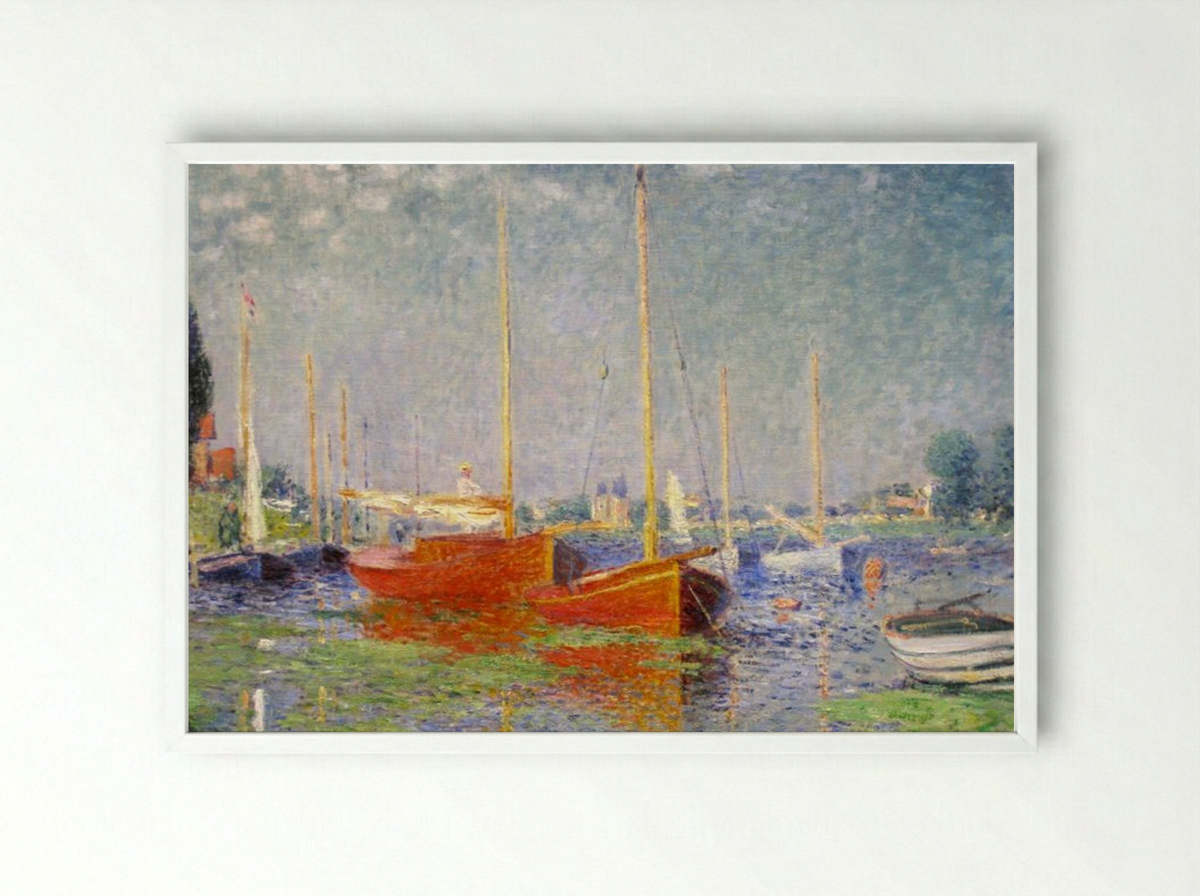 Red Boats at Argenteuil - Claude Monet - Framed Print White