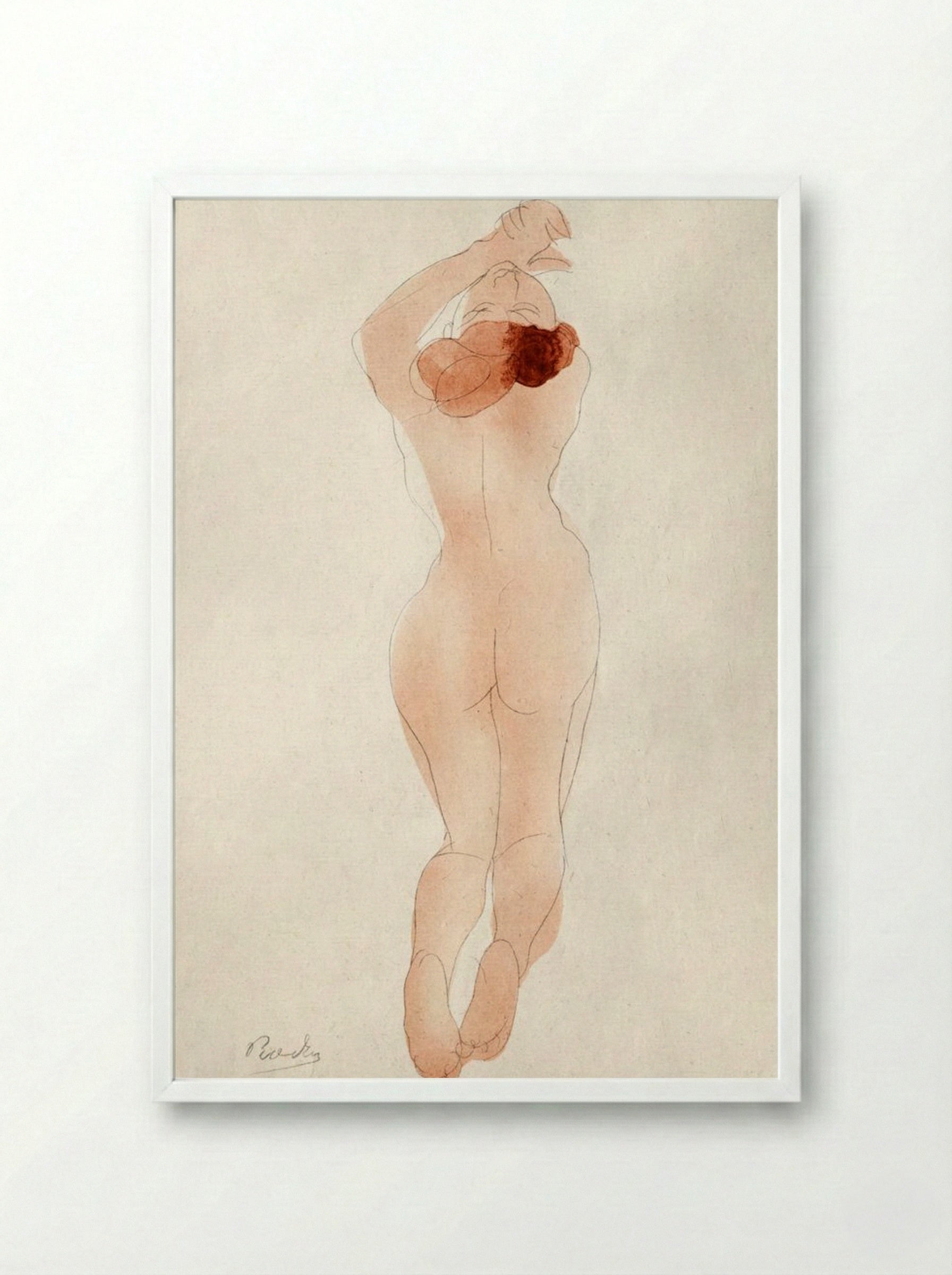 Naked Woman Showing Her Back - Auguste Rodin - Framed Print White