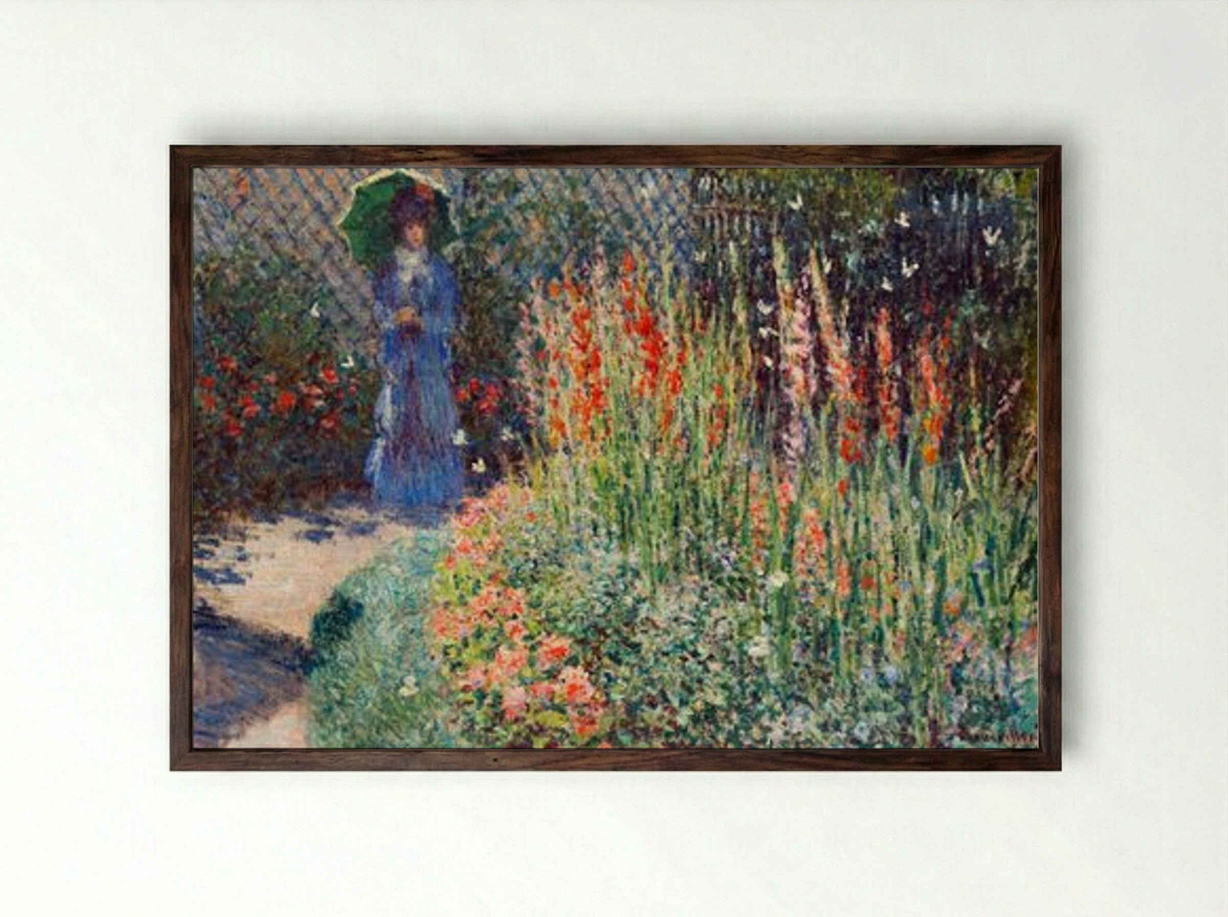 Rounded Flower Bed (Le Massif de Fleurs) - Claude Monet - Framed Print Dark Wood