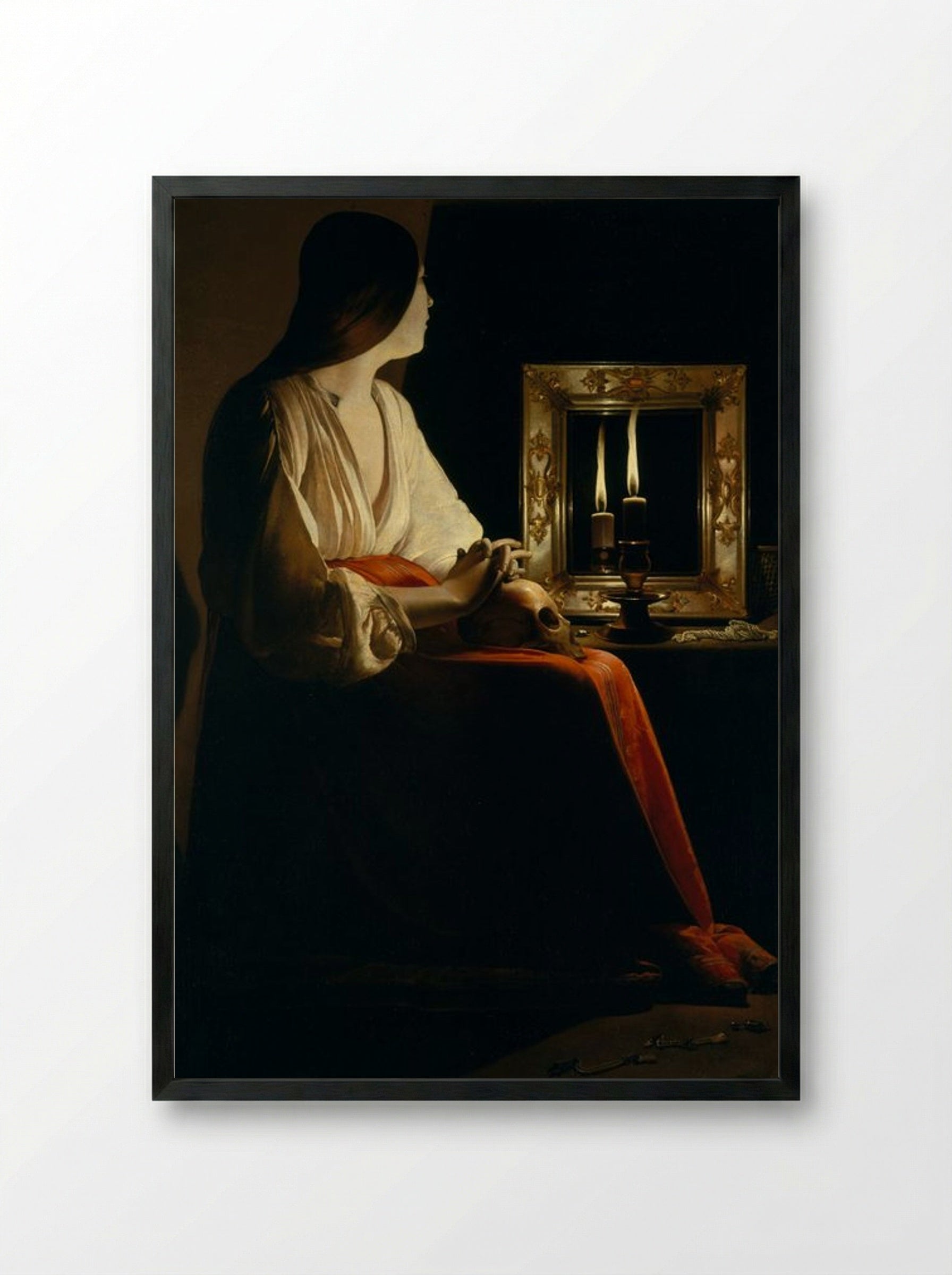 The Penitent Magdalen - Georges de La Tour - Framed Print Black