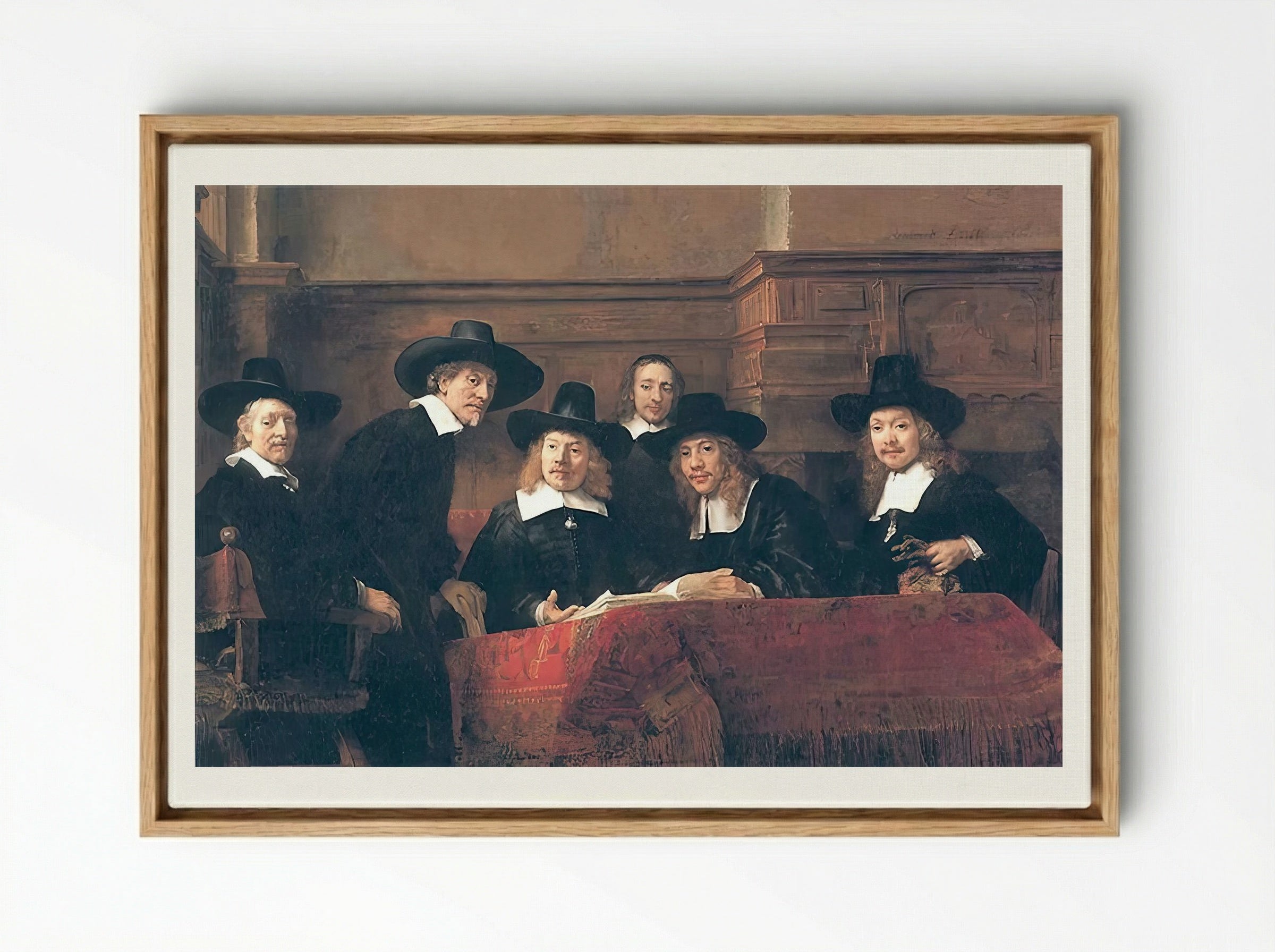 The Syndics of the Drapers' Guild - Rembrandt van Rijn - Framed Canvas Wood