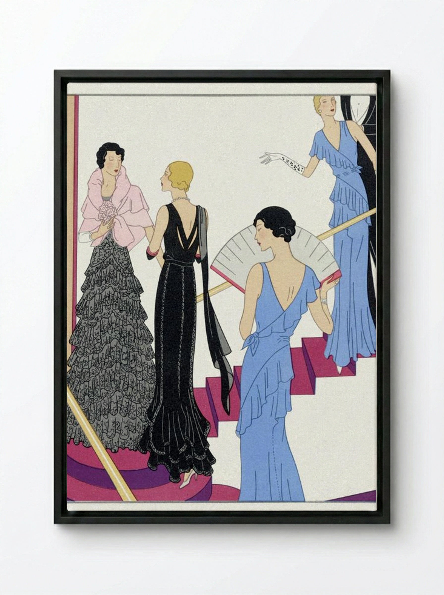 Lace Evening Dress with a Moire Cape - Redfern Ltd. - Framed Canvas Black