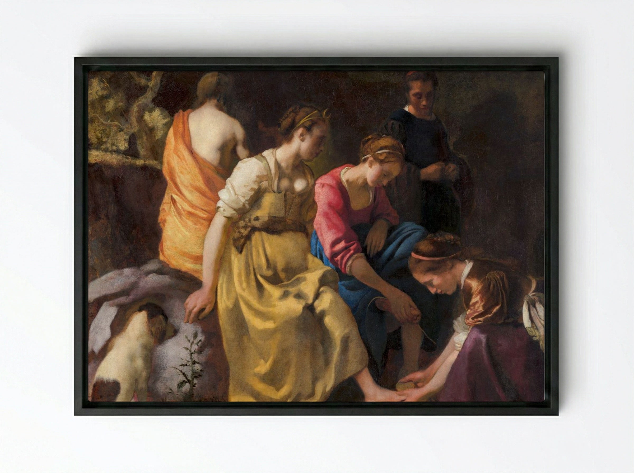 Diana and Her Nymphs - Johannes Vermeer - Framed Canvas Black