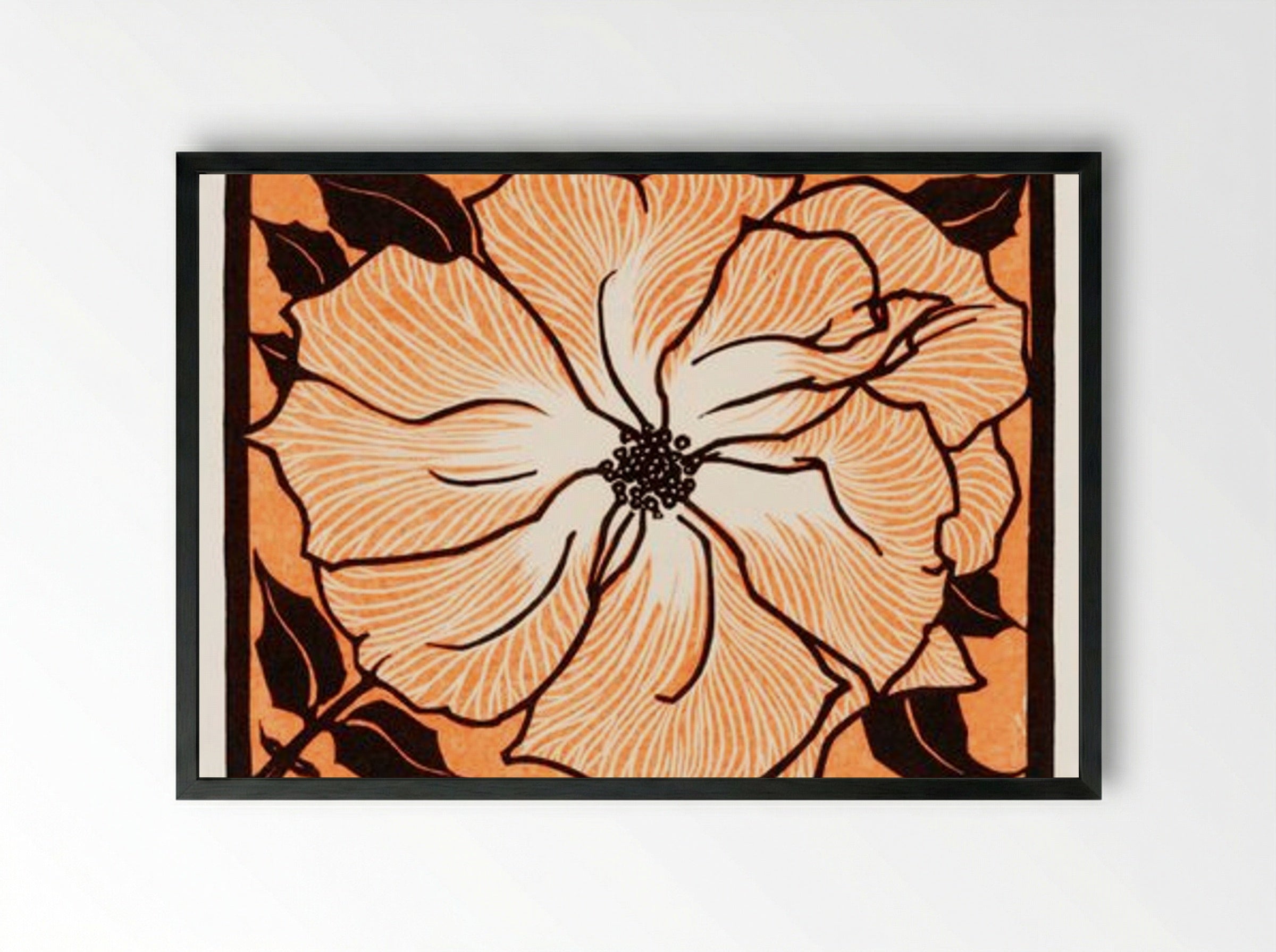 June (Floral Woodcut) - Julie de Graag - Framed Print Black