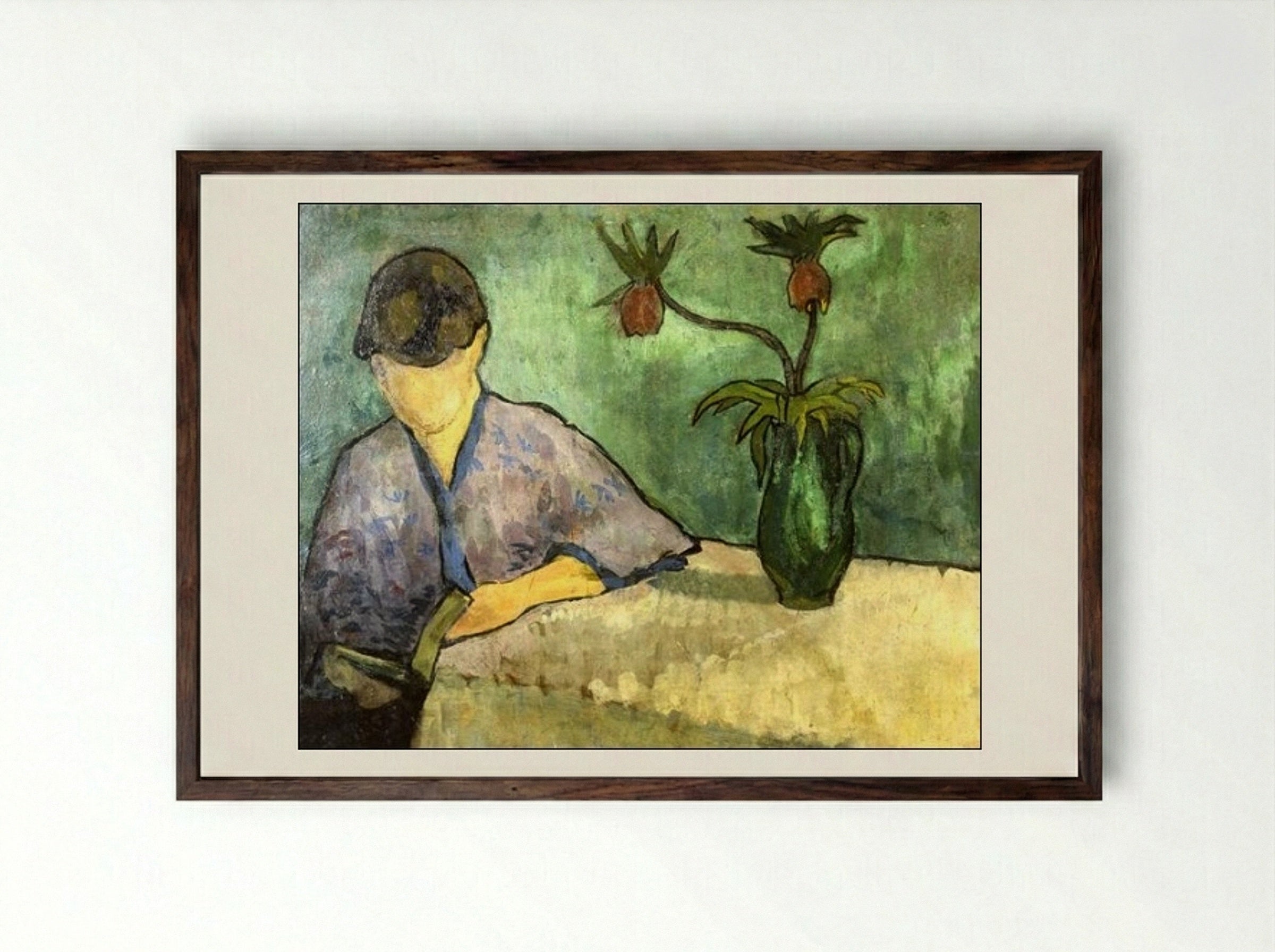 Young Woman in Kimono, Reading - Émile Bernard - Framed Print Dark Wood