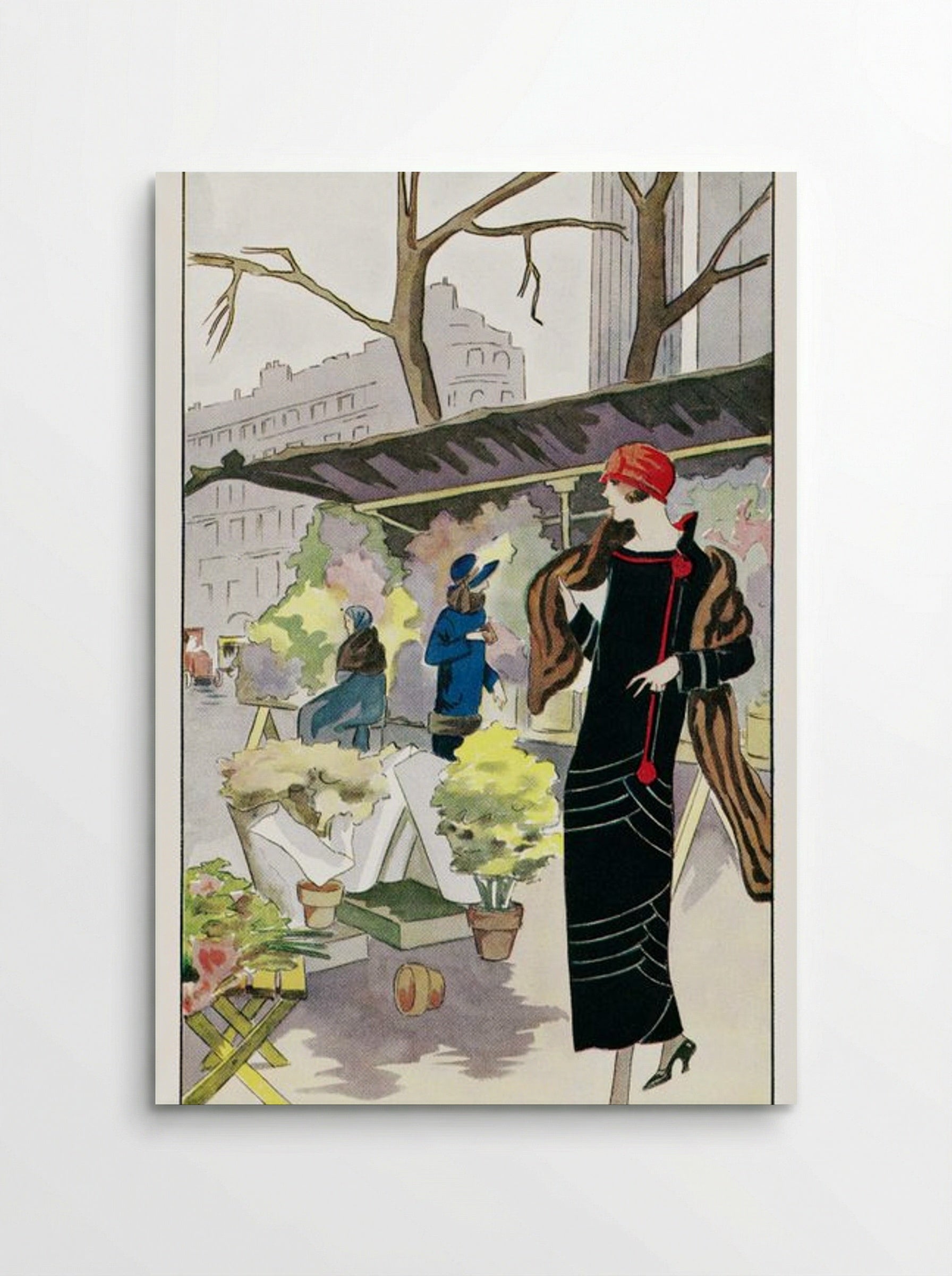 Woman in a Black Velvet Dress at a Flower Stall - Georges Léonnec - Poster