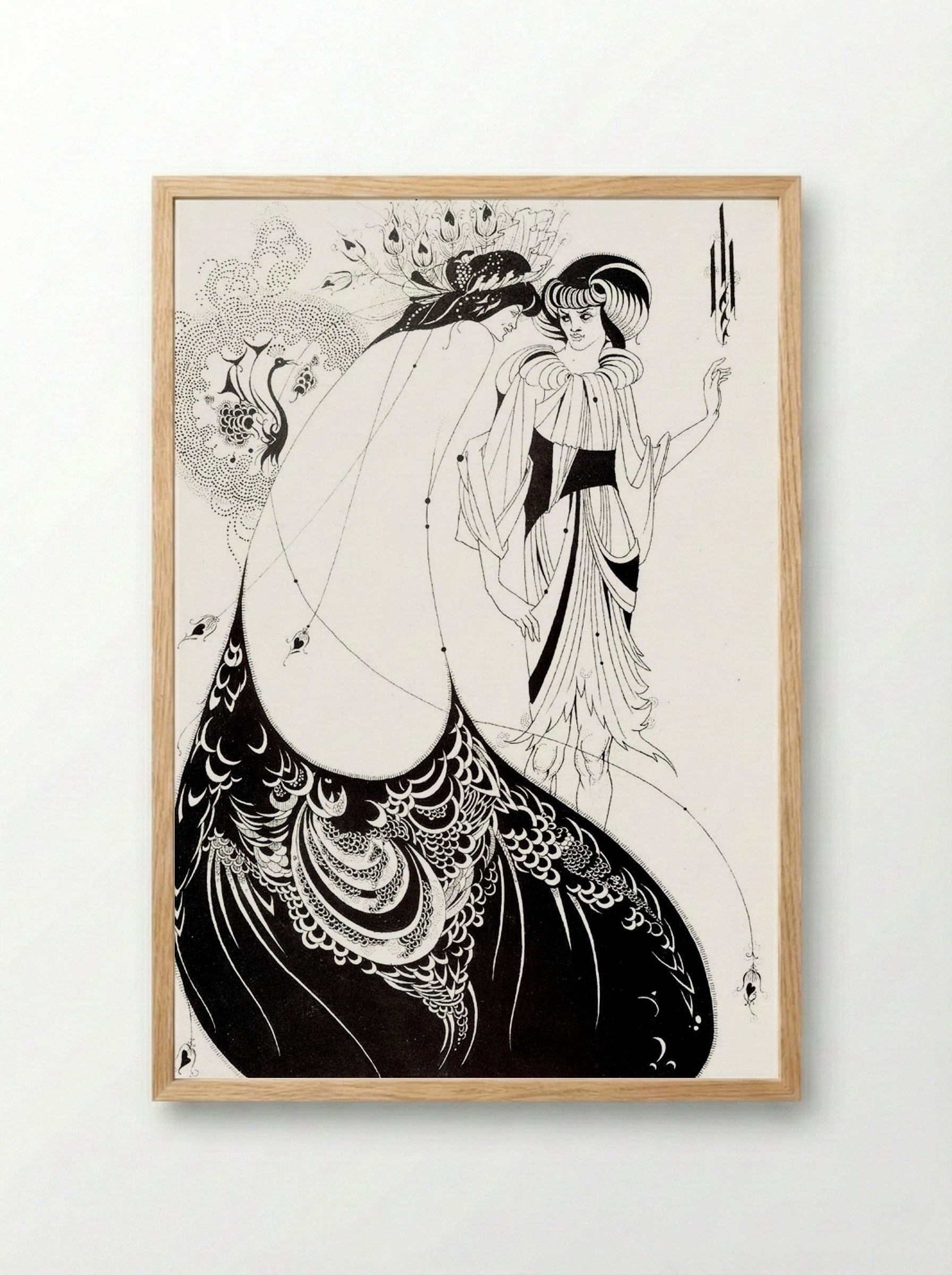 The Peacock Skirt - Aubrey Beardsley - Framed Print Wood