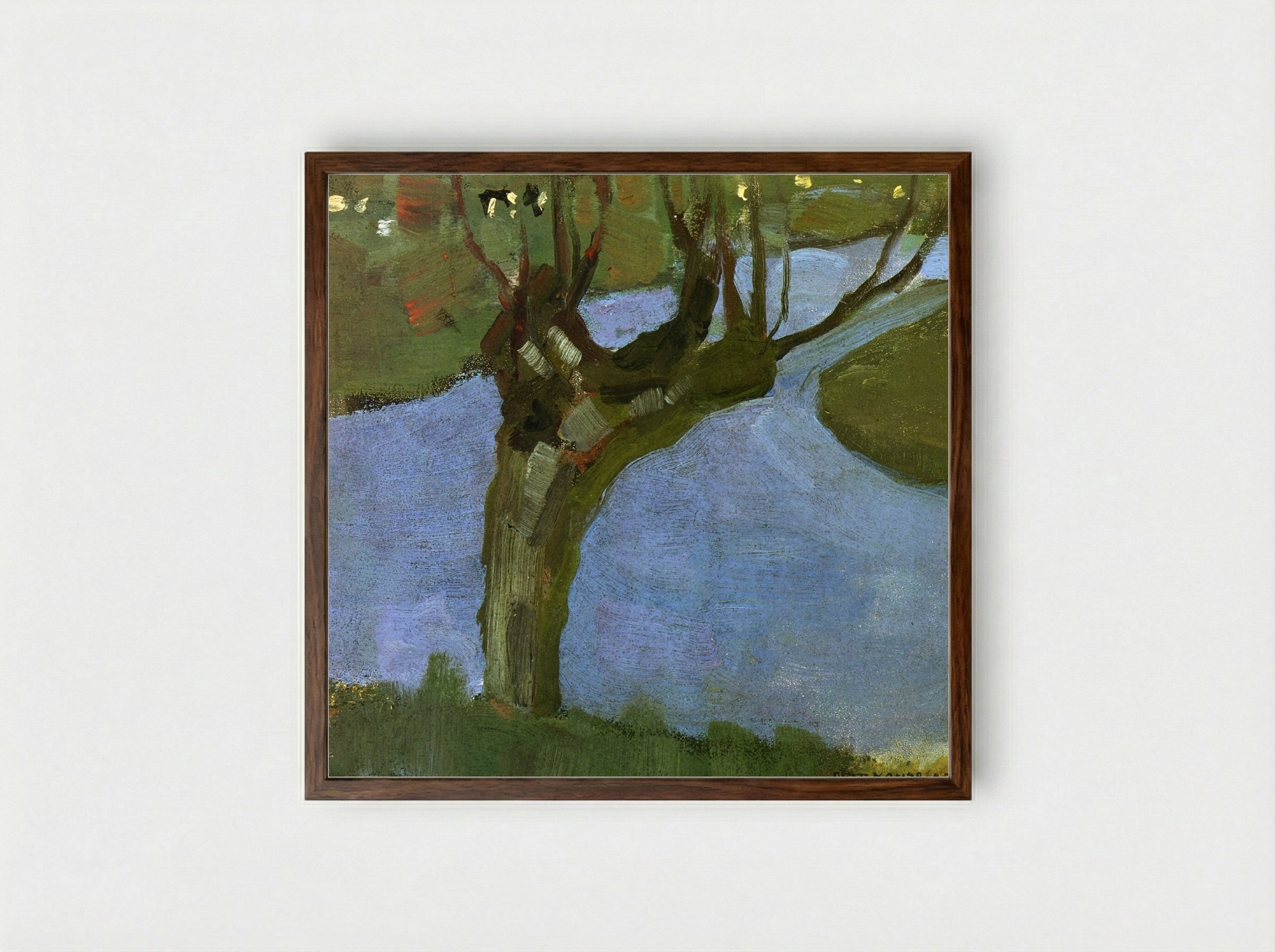 Irrigation Ditch with Mature Willow - Piet Mondrian - Framed Print Dark Wood