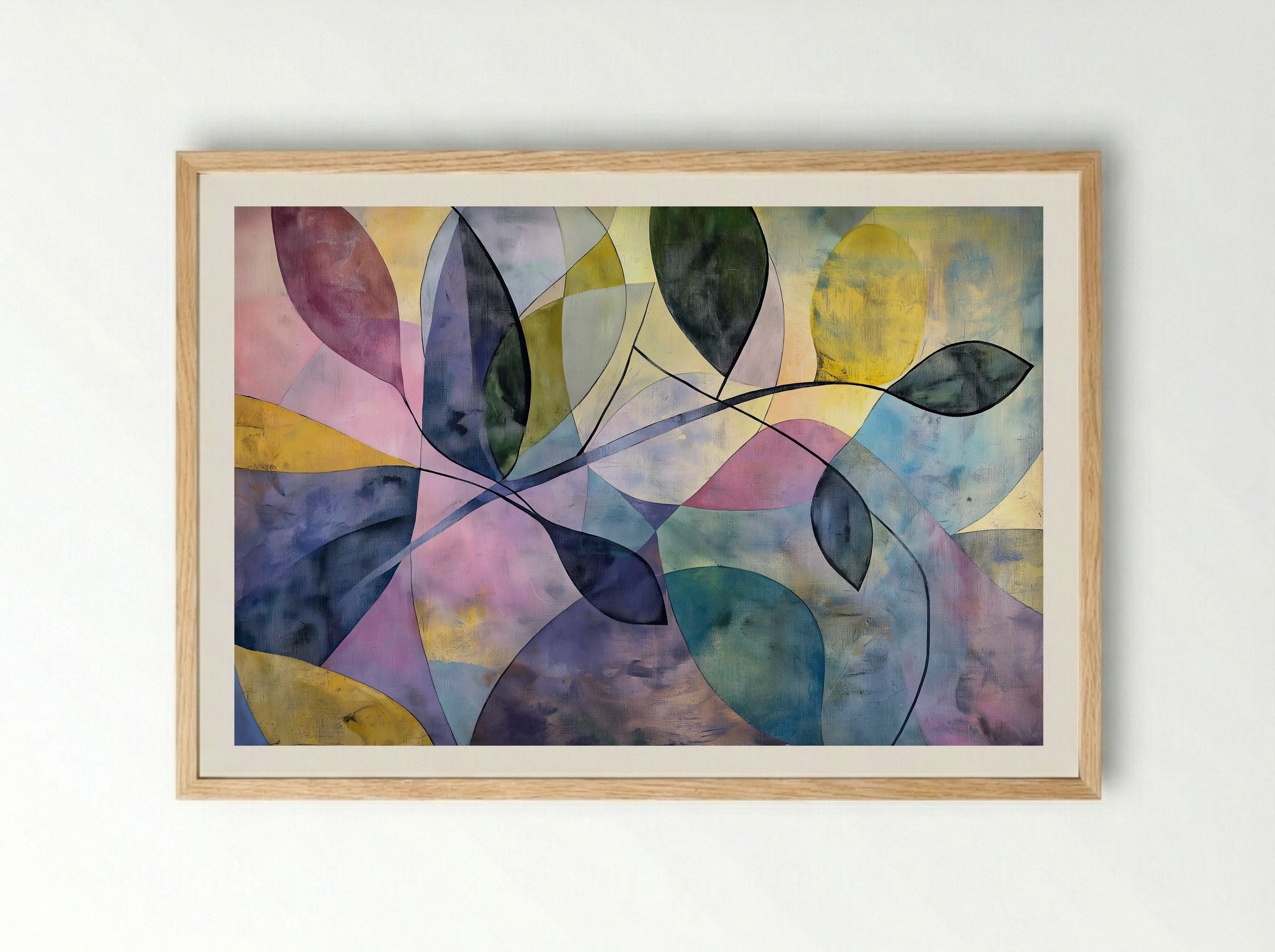 Garden Geometry – Abstract Botanical Forms in Pastel and Slate - Framed Print Wood