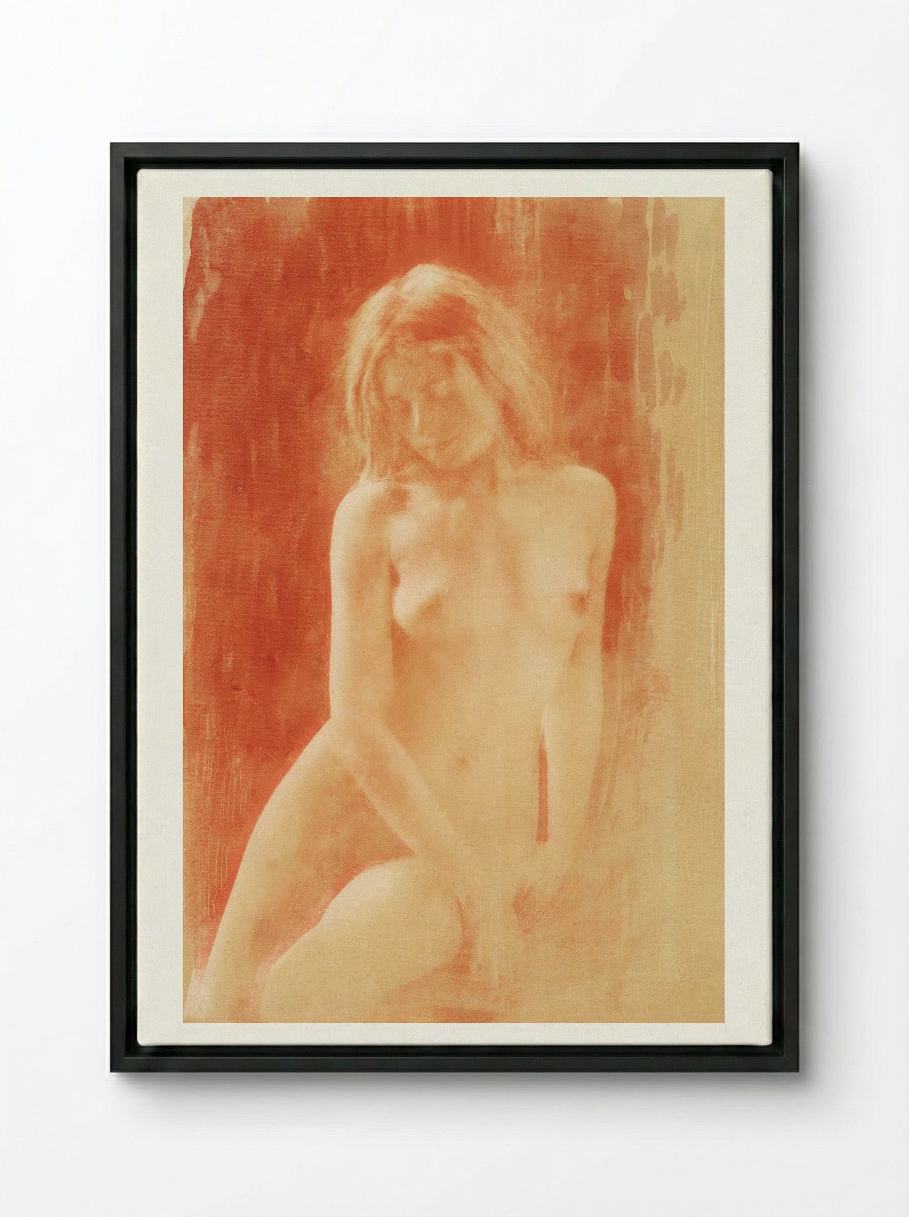 Study in Orange (Nude Woman) - René Le Bègue - Framed Canvas Black